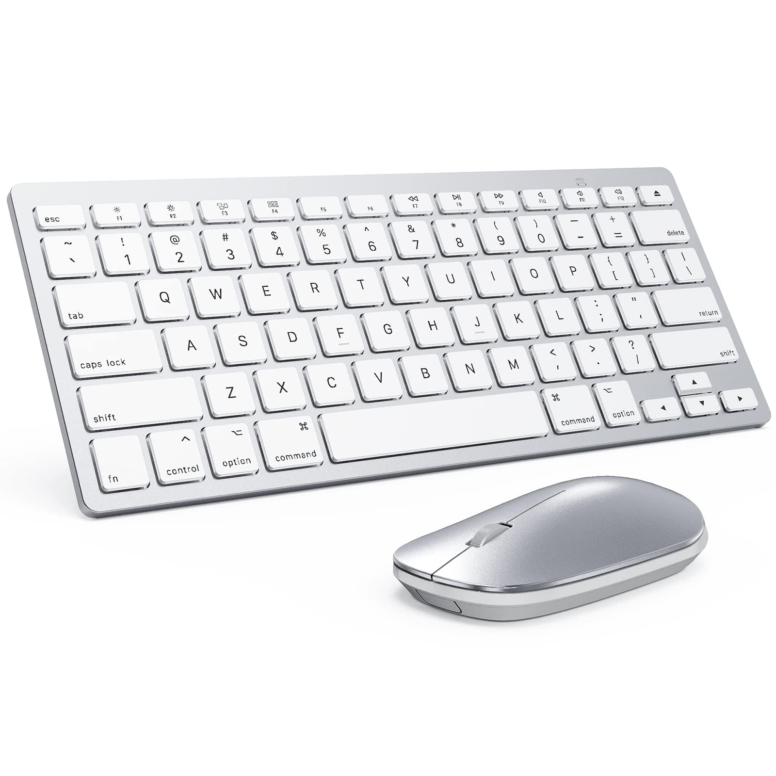 OMOTON Ultra-Slim Wireless Keyboard and Mouse Combo for MacOS, MacBook Pro/Air, iMac, Mac Mini, Laptop and PC (Silver)