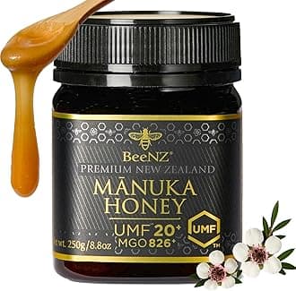 BeeNZ Raw Manuka Honey, Certified UMF 20+ (MGO 829+), Pure New Zealand Manuka, Natural Sweetener, Superfood Honey for Wellness Support, No Sugar Added, Traceable from Hive to Jar, 8.8 oz/250g