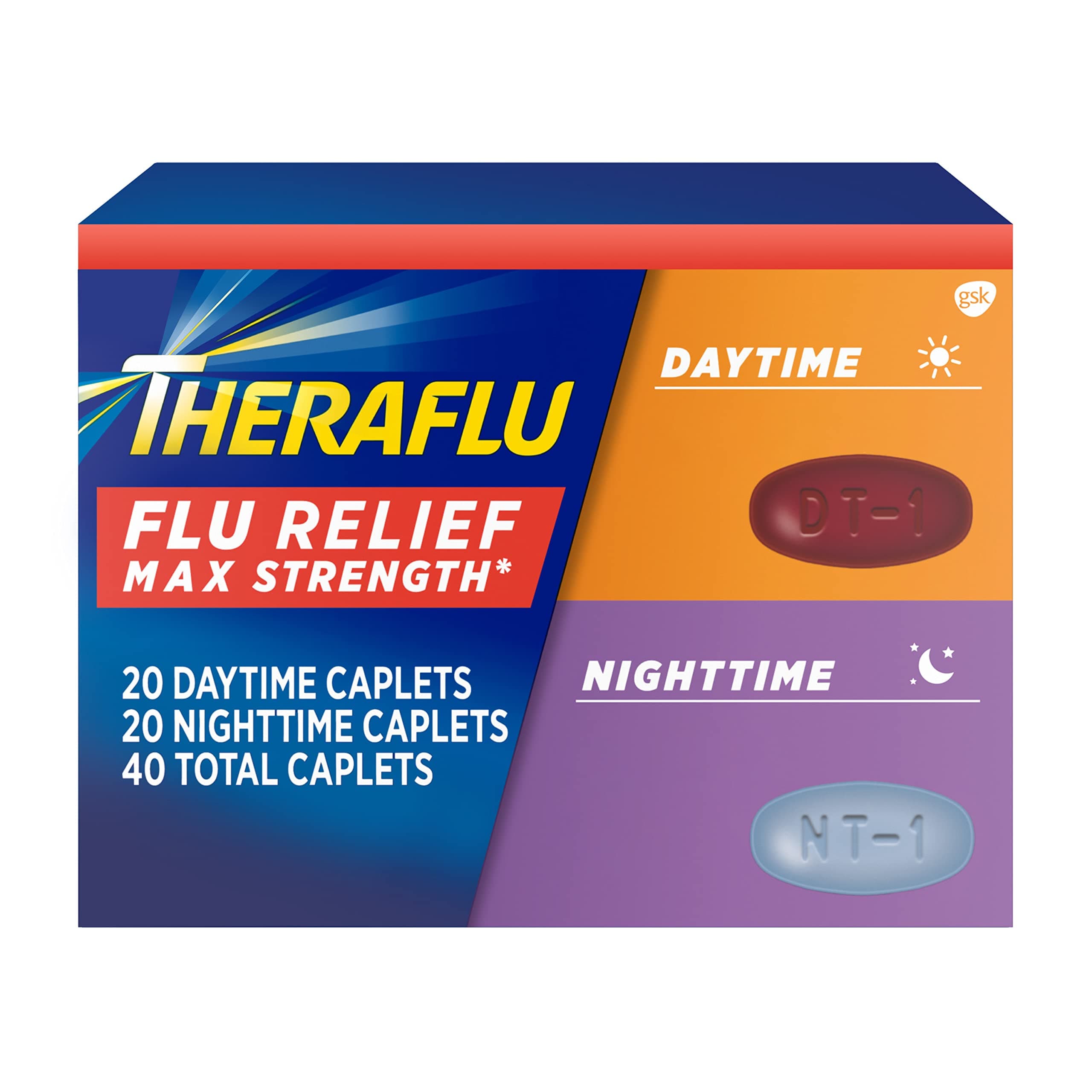 Max Strength Flu Symptom Relief - 20 Caplets Plus Theraflu Max Strength Nighttime Flu Medicine for Flu Symptom Relief- 20 Caplets Combo Pack