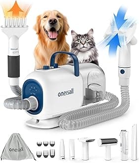 Dog Grooming Vacuum Blow Dryer and Clippers Kit, Dog Hair Dryer Fast Drying,8 Pet Vacuum for Shedding, Drying, Trimming Thick Short Long Hair -7 Levels of Blow Temperature