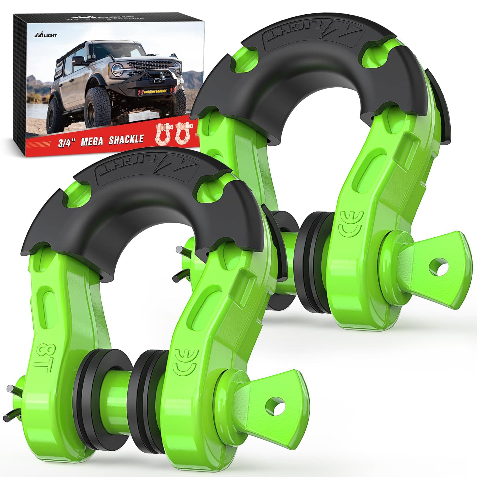 Nilight 2 Pack 3/4" Mega D-Ring Shackle with 7/8" Screw Pin 68,000LBS Break Strength, Heavy Duty Off Road Recovery Shackle for Use with Tow Strap, Winch, Off-Road Jeep Truck Vehicle, 2 Years Warranty