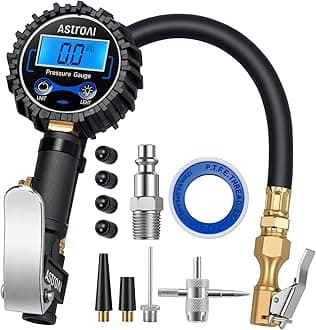 Digital Tire Pressure Gauge with Inflator(3-250 PSI 0.1 for Display Resolution), Heavy Duty Air Chuck and Compressor Accessories with Rubber Hose and Quick Connect Coupler, Blue