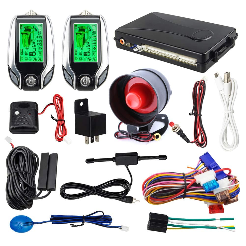 EASYGUARD 2 way car alarm system EC204 with PKE passive keyless entry, rechargeable LCD pager display & shock warning DC12V
