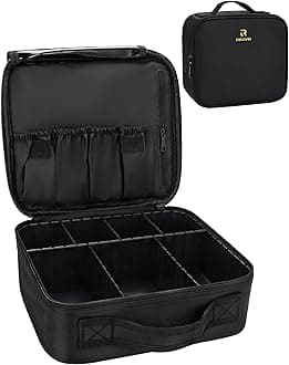 Makeup Bag, Relavel Makeup Organizer Bag Travel Train Case Portable Cosmetic Artist Storage Bag with Adjustable Baffle for Makeup Brush Jewelry (Black), Pro black, Makeup Bag for Women With Plastic Dividers