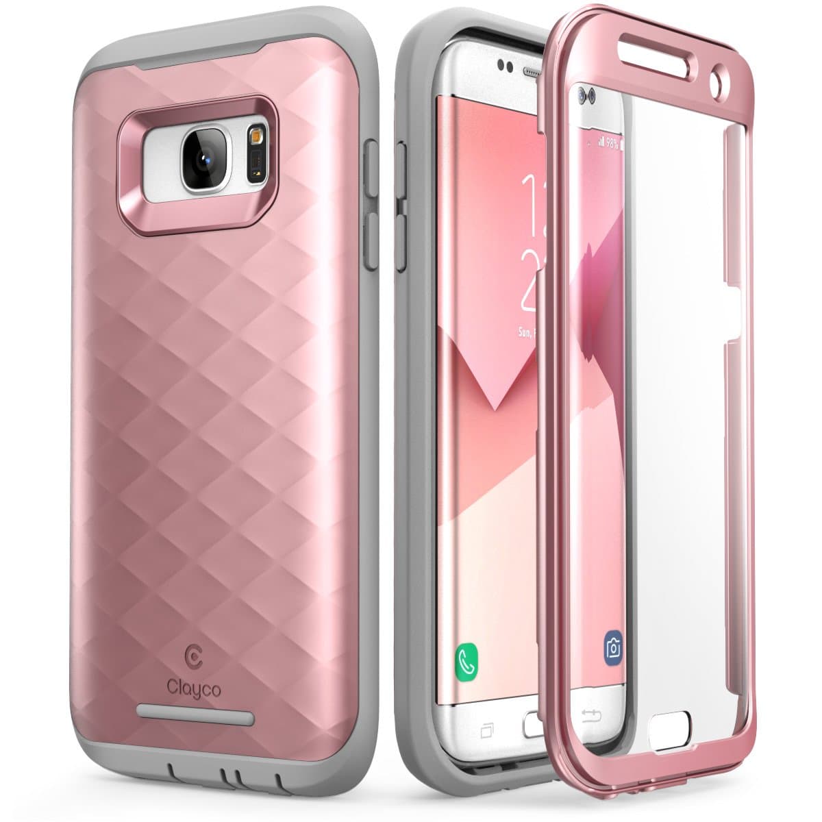 Clayco Hera Series Full-Body Rugged Built-in Screen Protector Case for Samsung Galaxy S7 Edge (2016 Release), Rose Gold