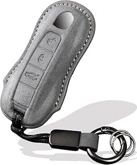 for Porsche Key Fob Cover with Keychain Fit for Panamera, Cayenne, Macan,Taycan,918 Smart Keys Case Protector suede (Gray, Style A)
