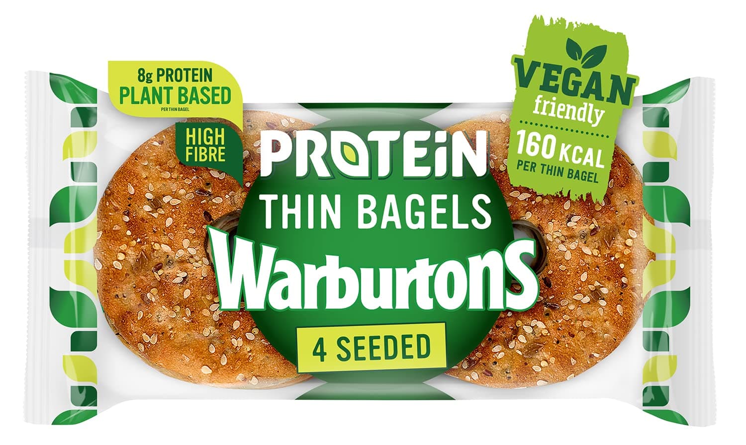 Warburtons 4 Seeded Protein Thin Bagels , Pack of 4