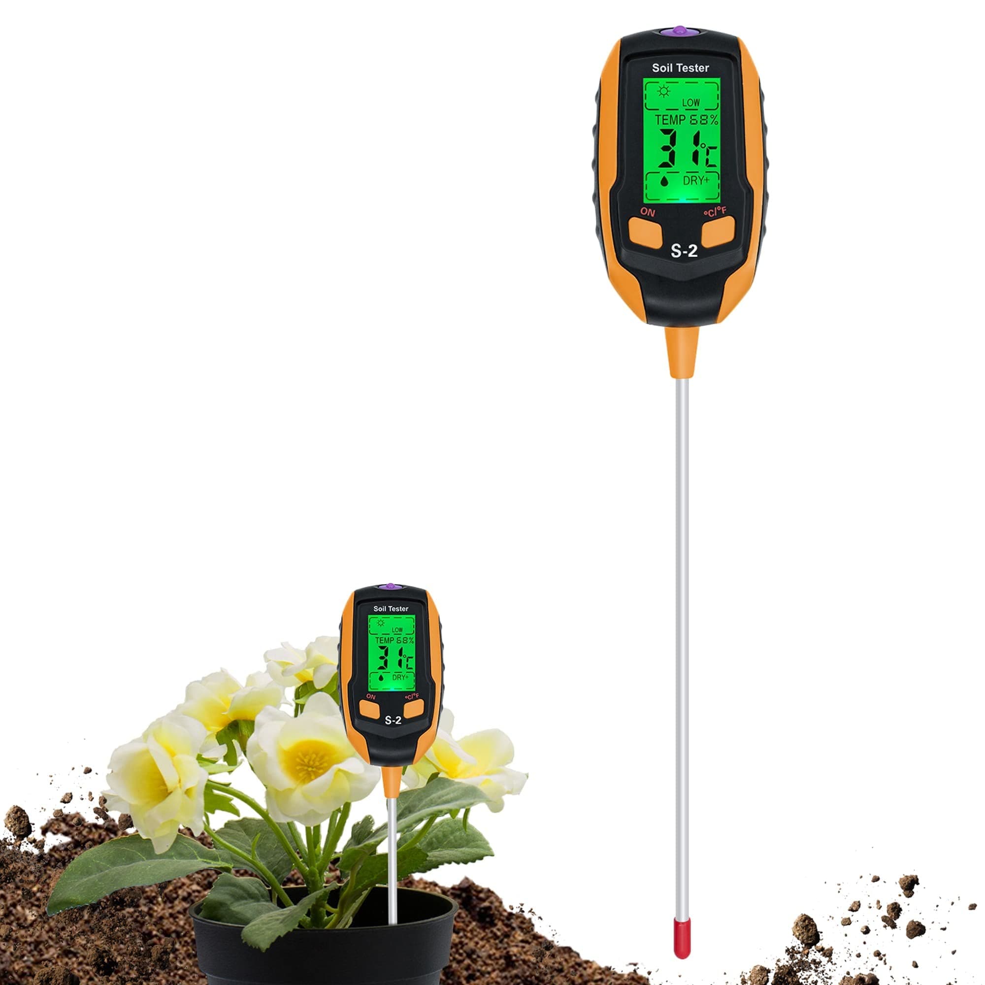 Mcbazel 5-in-1 Soil Acidity Meter, Digital Soil PH Measuring Instrument, Soil Acidity pH, Ground Temperature, Moisture, Illuminance Measurement, Environmental Humidity Function, Digital Display,