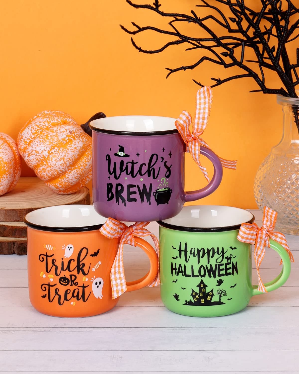 Halloween Mini Coffee Mugs Fall Kitchen Decor Witch Tiered Tray Coffee Bar Decorations Funny Novelty Espresso Fall Mugs Farmhouse Home Decor Trick or Treat Happy Halloween Coffee Mugs Gift Set of 3