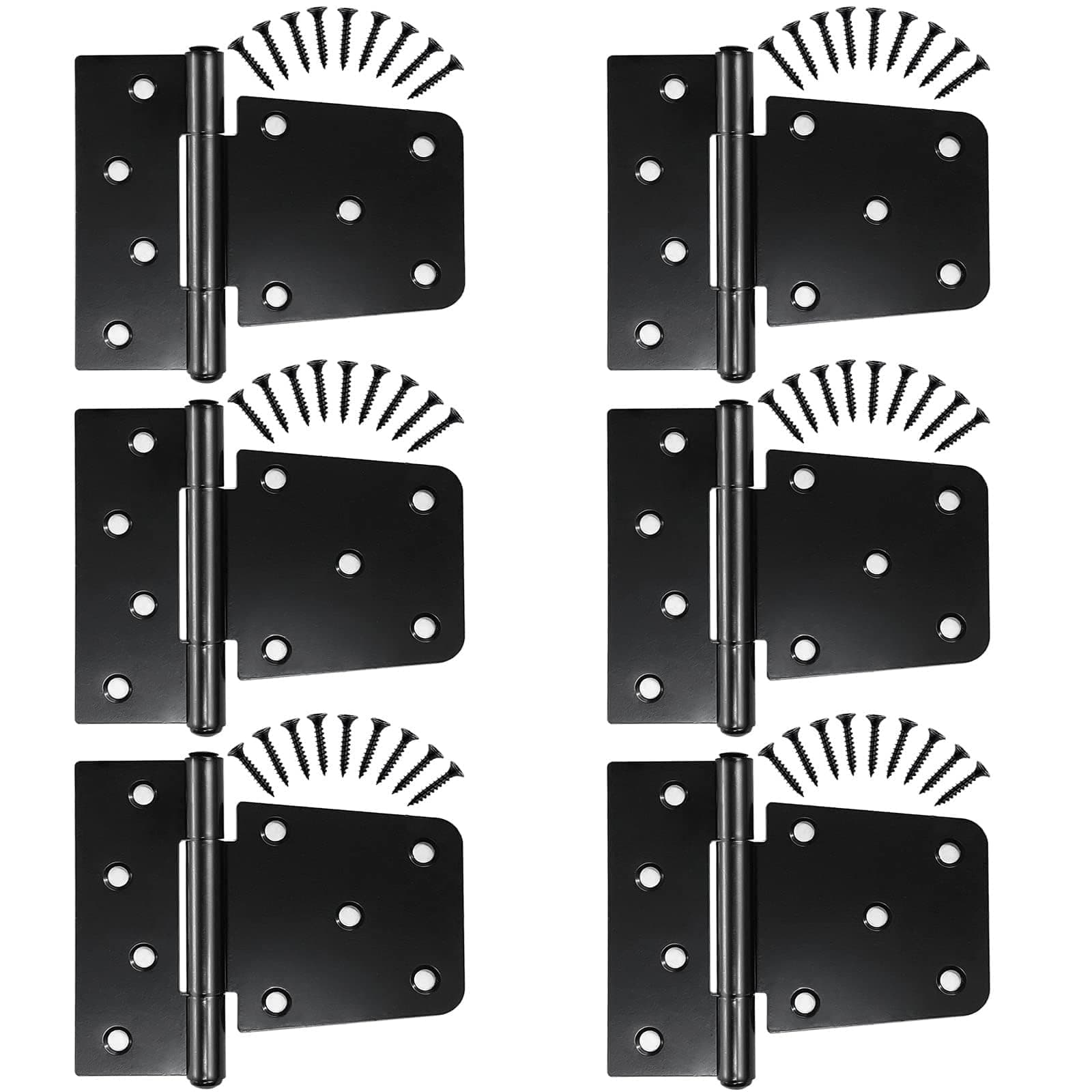JAFFIUST Heavy Duty Gate Hinges 6 Pack, Black Iron 3.5 Inch Door Hinges for Wood Shed Barn Door Fence Gate Swing Door (Screws Included)