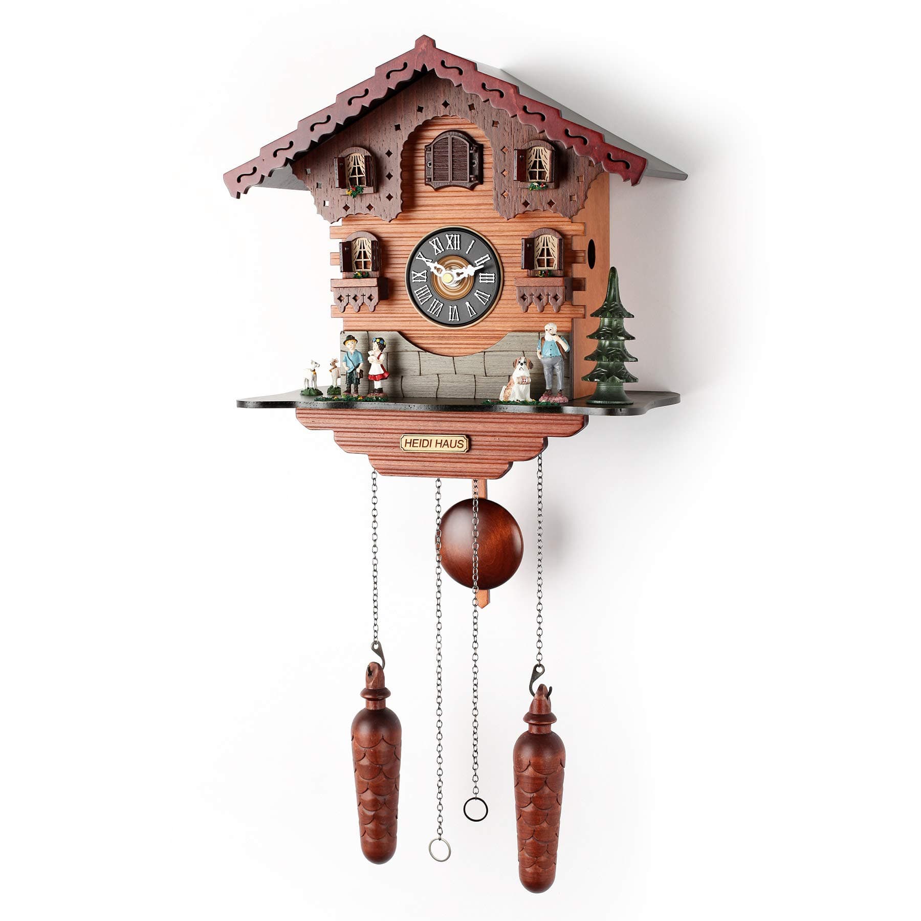 Polaris Clocks Small Cuckoo Wall Clock with Night Mode Option, Singing Bird, Weights and Swinging Pendulum (Multicolor)