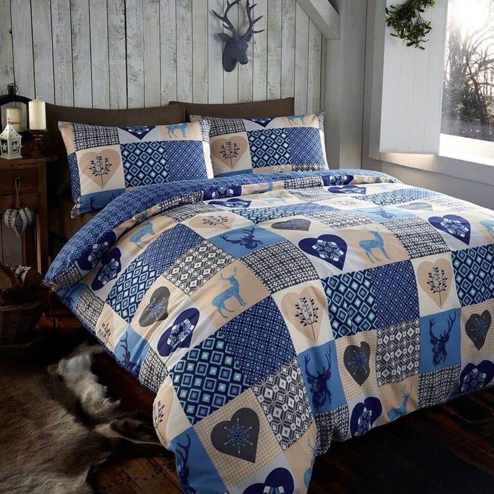 Bedmaker Rustic Stag Blue Double Duvet Cover Set