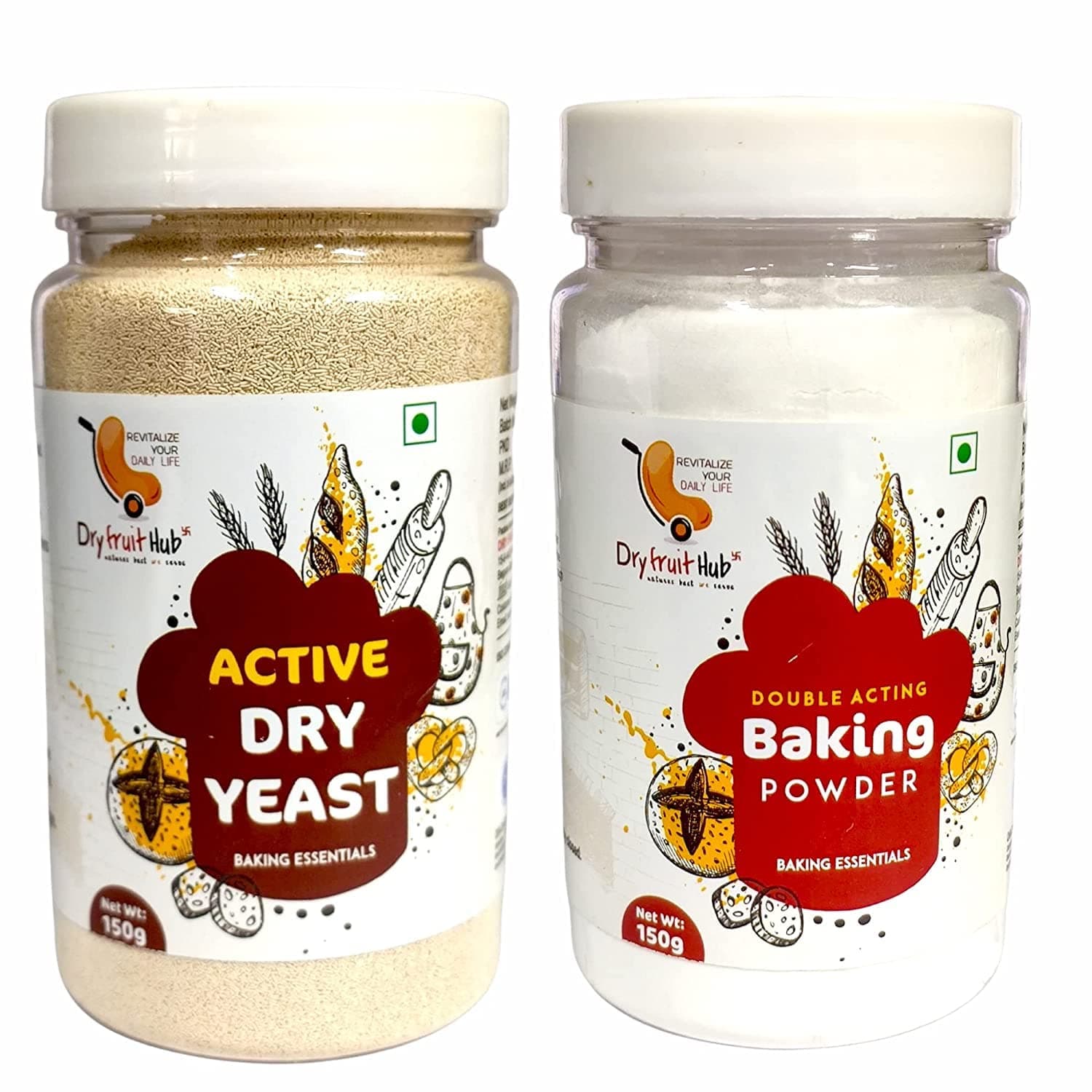 Dry Fruit Hub Active Dry Yeast 150 Gram, FREE BAKING POWDER 150gm For Baking, Yeast For Pizza Making, Dry Yeast For Bread And Pizza