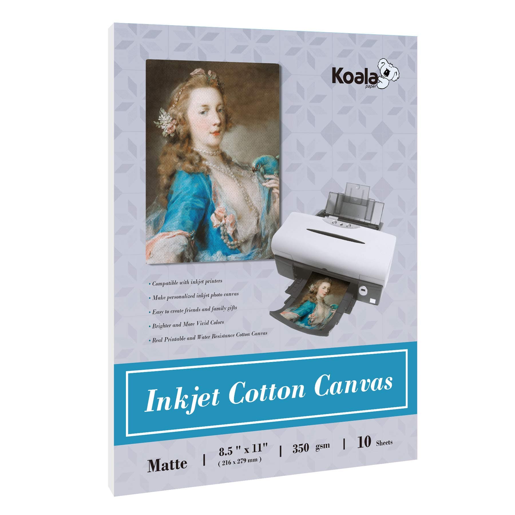 Koala 100% Printable Cotton Canvas Fabric Sheets for Inkjet Printer 8.5X11” Matte Thick 17mil 10 Sheets