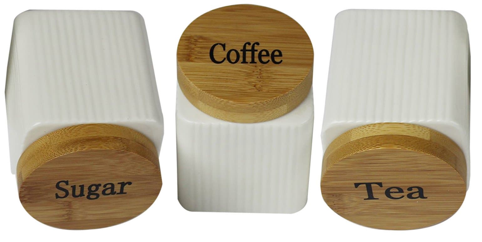 Cream Tea Coffee Sugar Jars Square Shape Ceramic Canisters Canisters bamboo