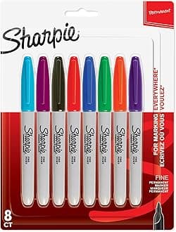 Sharpie Permanent Markers, Fine Tip, Assorted Colours, 8 Pack