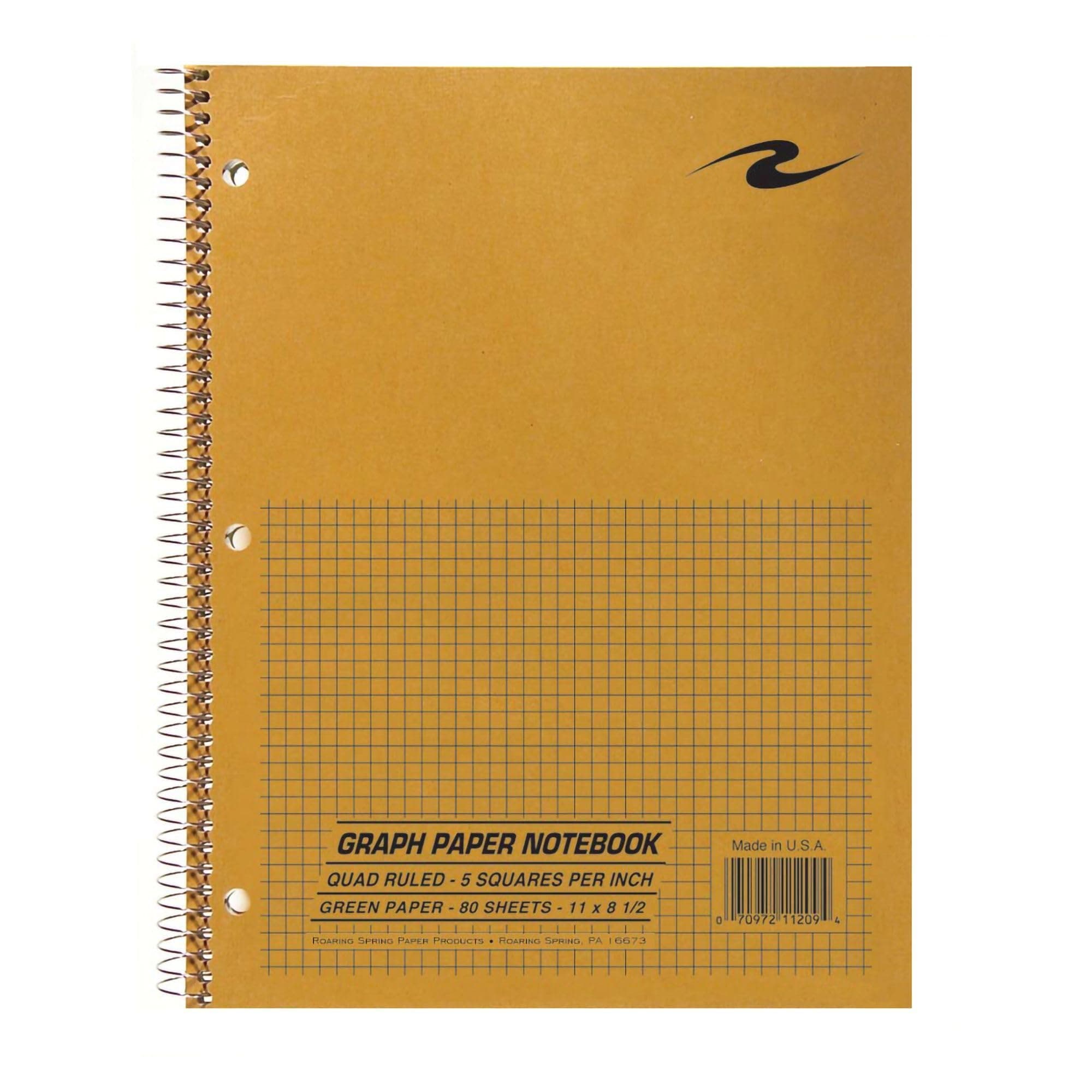 Roaring Spring Lab Notebook, 1 Subject, Wirebound, 5x5 Graph Ruled, 11" x 8.5", 80 Sheets, Green Paper