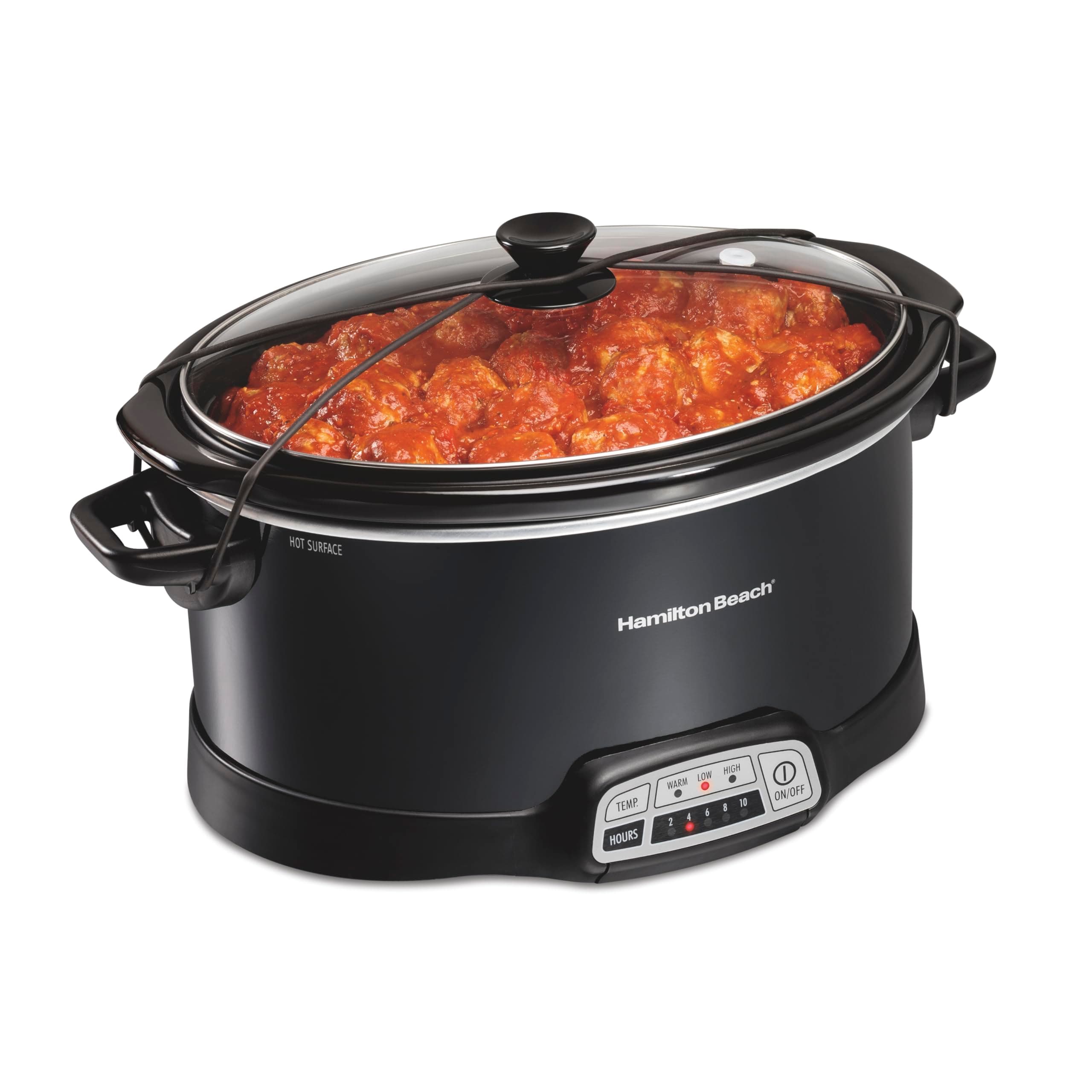 Portable 7 Quart Programmable Slow Cooker with Three Temperature Settings, Lid Latch Strap for Easy Travel, Dishwasher Safe Crock, Black (33474G)