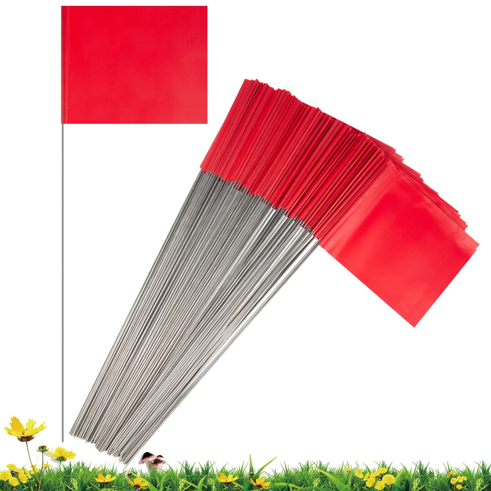 IKAYAS 100 Pack Red Marking Flags Marker Flags for Lawn 4 * 5 * 15 Inch PVC Small Yard Flags Yard Marking Flags Lawn Flags, Garden Flags, Survey Flags, Yard Markers, Irrigation Flags, landscape flags