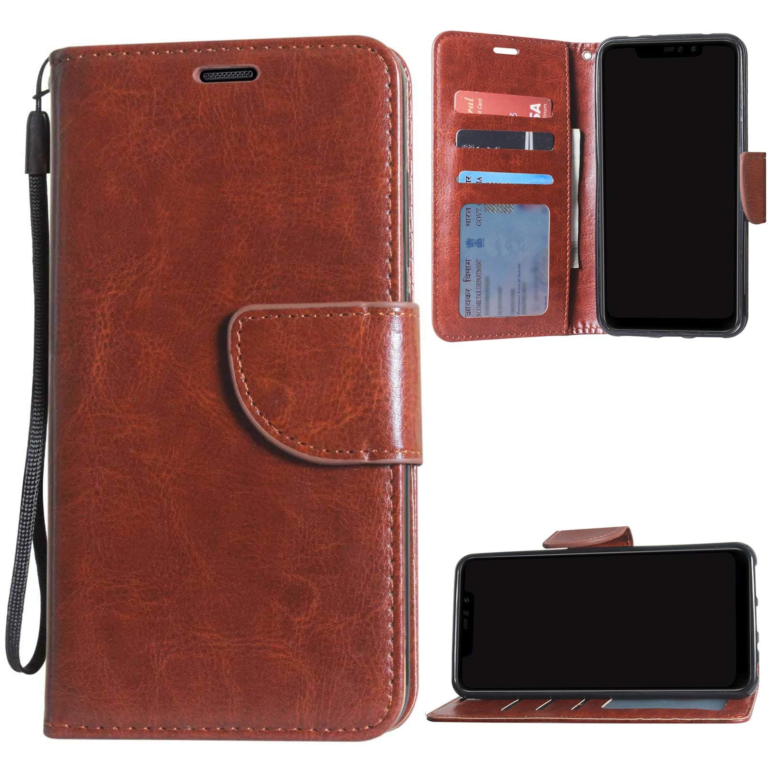 TecKraft Leather Wallet Case Multiple ID Slots Protective Flip Cover for Apple iPhone Xs (Amber Brown)