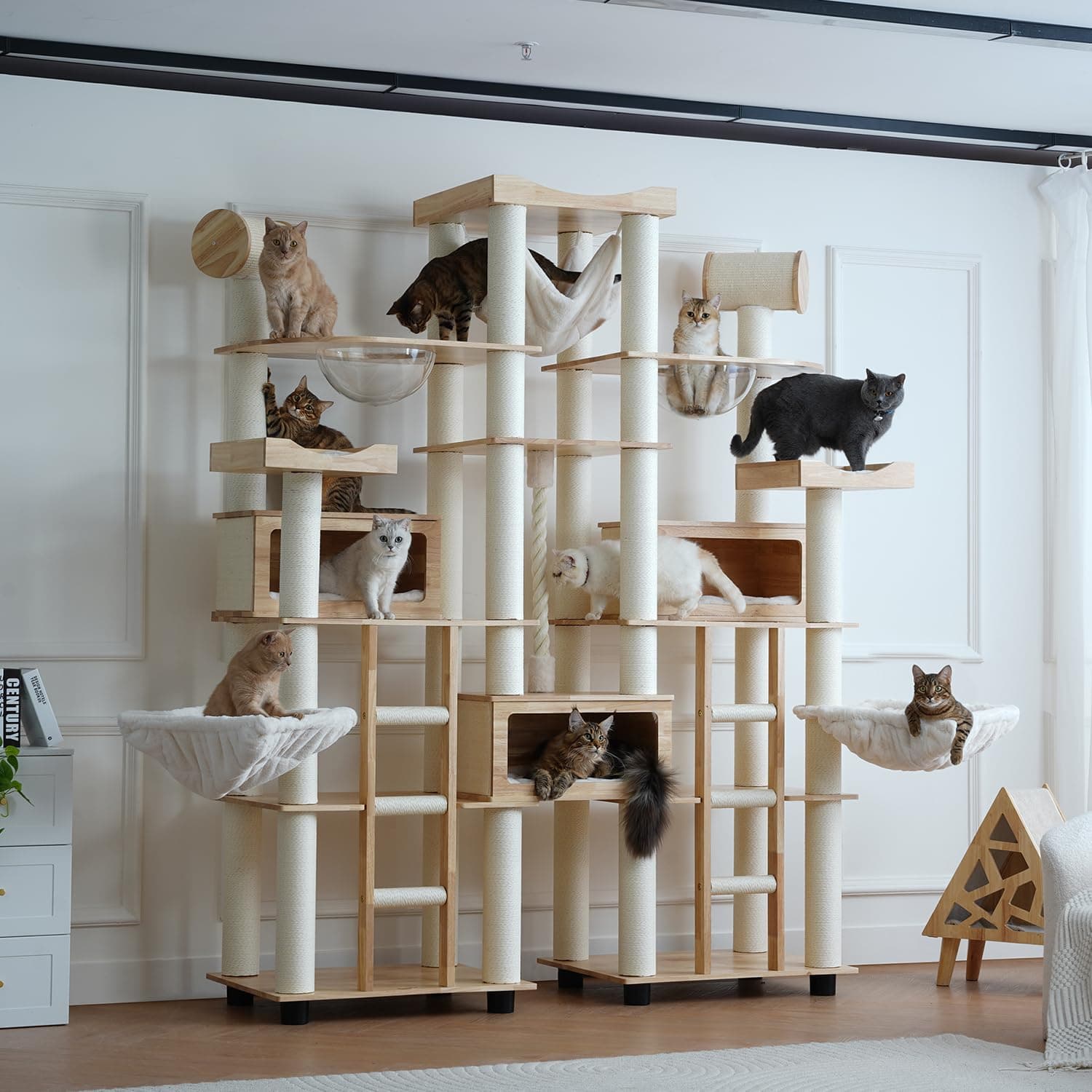 94'' H Large Solid Wood Cat Tree Multi-Level Tall Cat Tower Cat Tree for Indoor Cats Large Adult