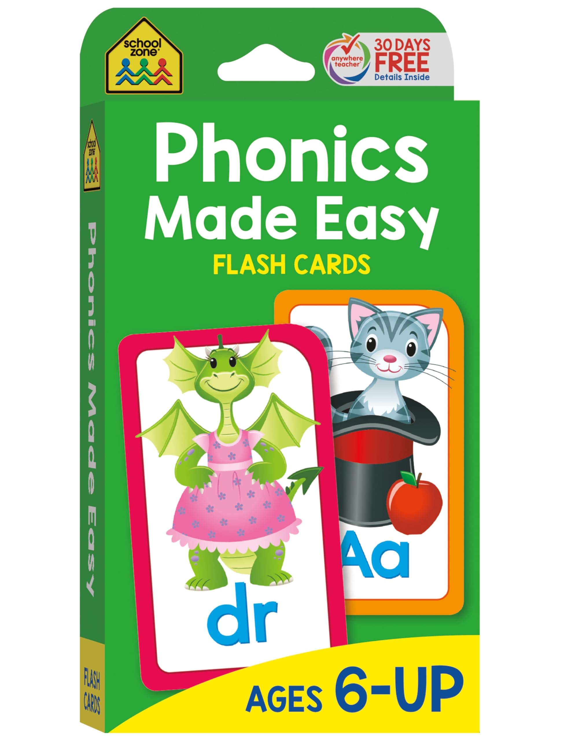 School Zone - Phonics Made Easy Flash Cards - Ages 6 and Up, Preschool to 2nd Grade, Short Vowels, Long Vowels, Word-Picture Recognition, and More