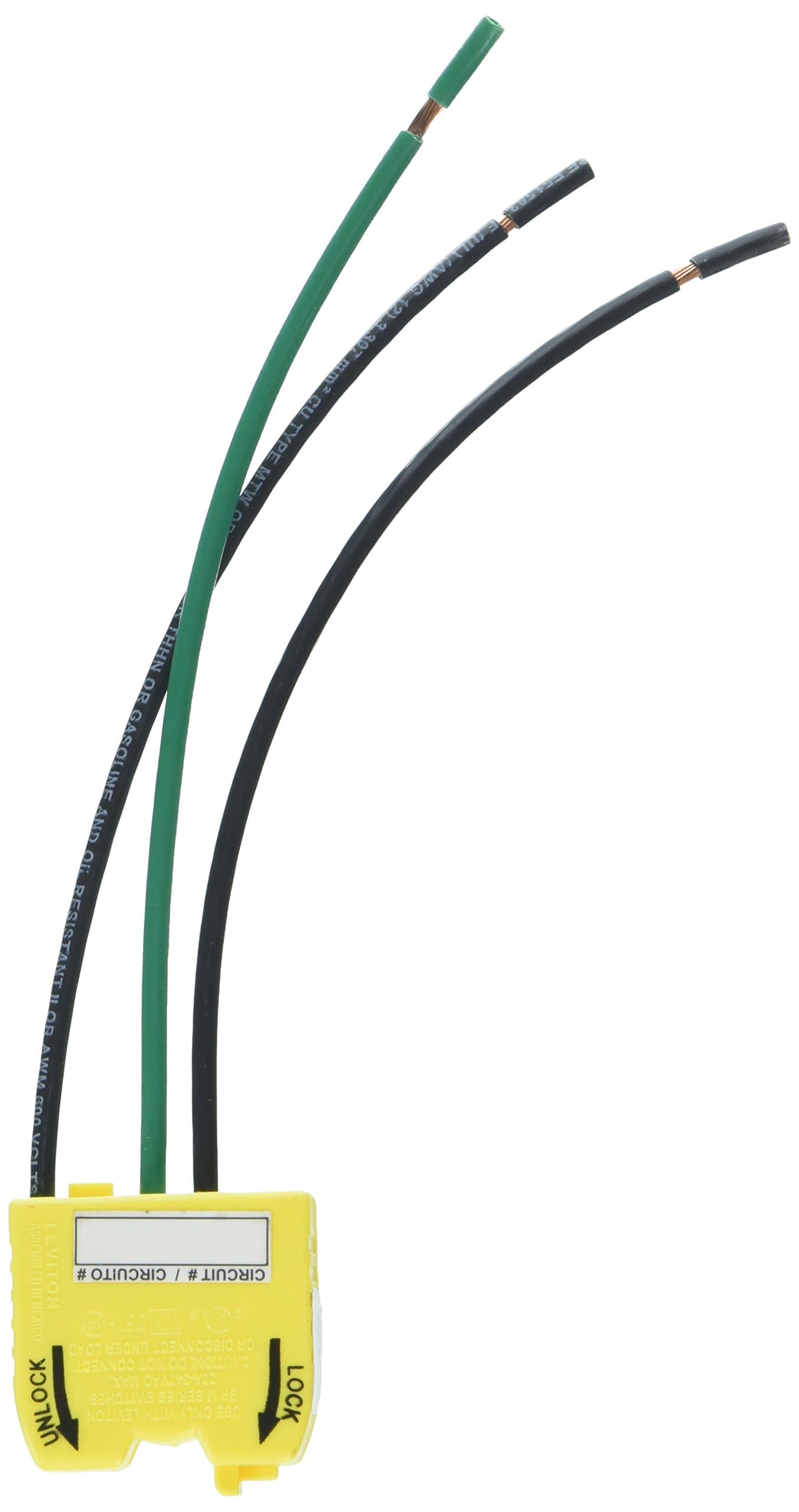 Leviton MSPSW-ST 20 Amp, 347V AC Max, Lev-Lok Wiring Module For single Pole Toggle Switches, 3 Wire, Black 6 inch Stranded Wire Leads, Yellow