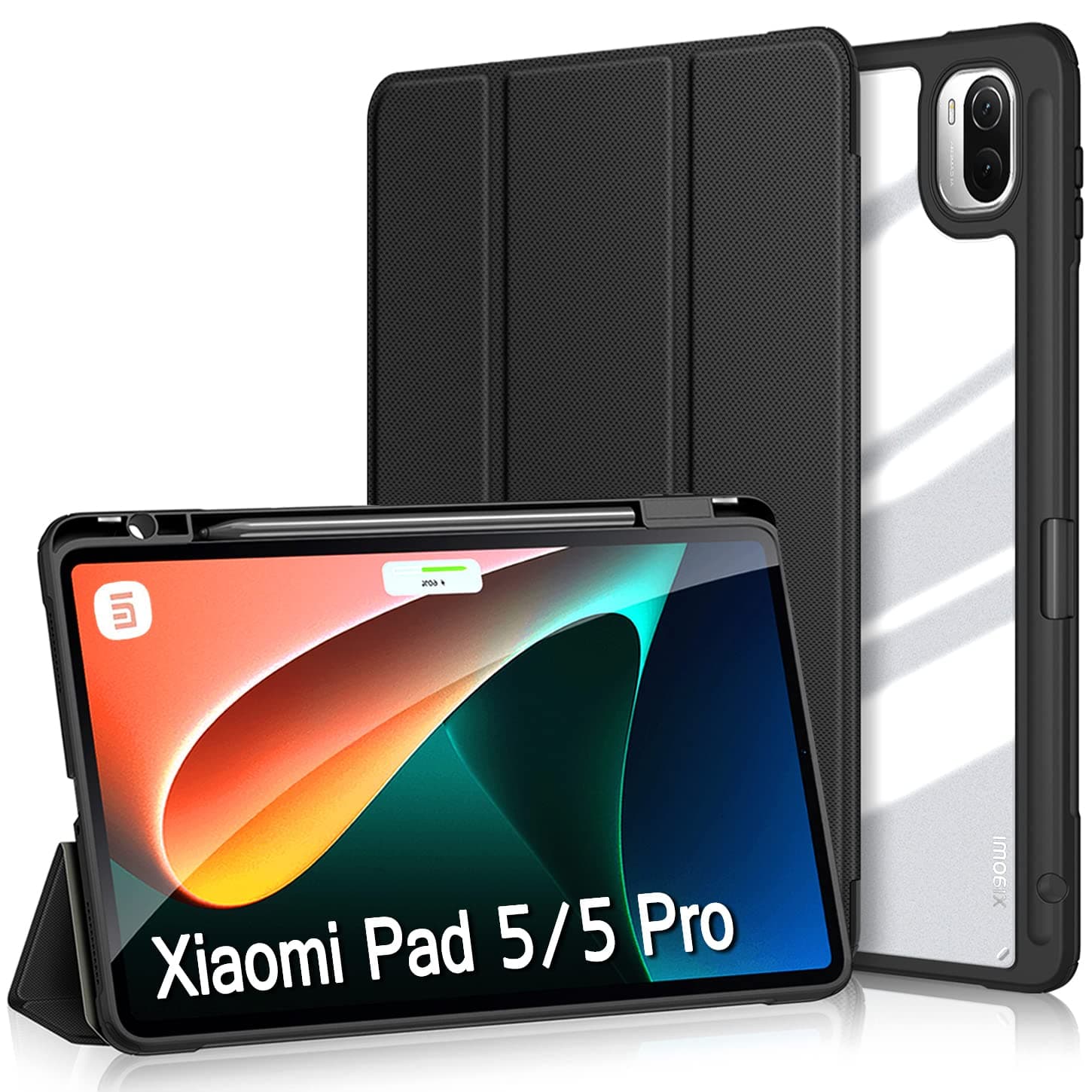 DUX DUCIS Case for Xiaomi Pad 5/Mi Pad 5 Pro 11-inch 2021,Fashionable Smart Trifold Stand Cover, PU Leather Clear Transparent Back Cover for Xiao Mi Pad 5 with Magnetic Closure (Black)