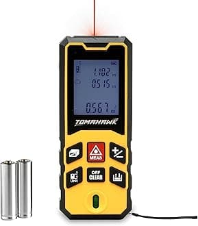 TOMAHAWK® TLM-O-60 Laser Distance Meter 60m RL THK | 325ft Range with Area, Volume, Pythagoras Measurement | Laser Class 2 | Water & Dustproof | 2 Line LCD Display with Batteries & Hand Strap