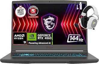 MSI Thin A15 AI 15.6” 144Hz FHD Gaming Laptop, AMD Ryzen 9-8945HS, NVIDIA Geforce RTX 4060, 32GB DDR5 RAM, 1TB NVMe SSD, WiFi 6E, Cooler Boost, Backlit Keyboard, w/Mytrix Accessory, Win 11 Pro - Black