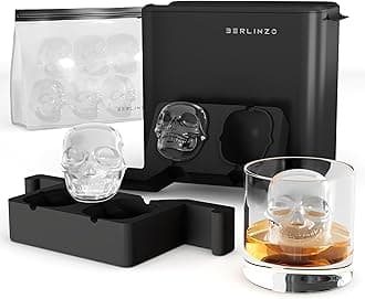 Premium Berlinzo Clear Ice Scull Maker - Crystal Clear 2.4'' Large Halloween Scull Ice Molds Tray for Whiskey Cocktails - Scull Ice Molds with Storage Bag – Black