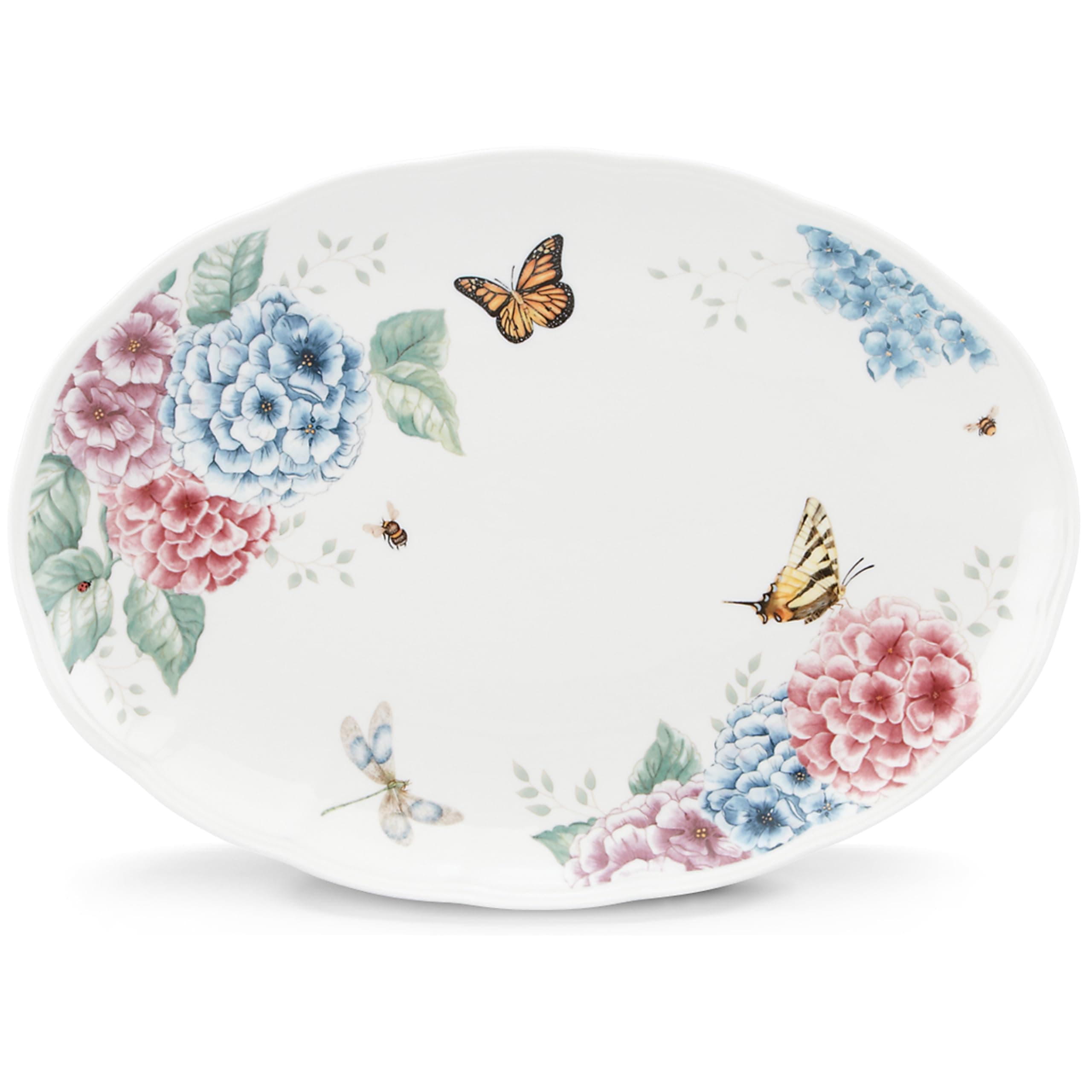 LenoxButterfly Meadow Hydrangea Large Oval Platter, White -