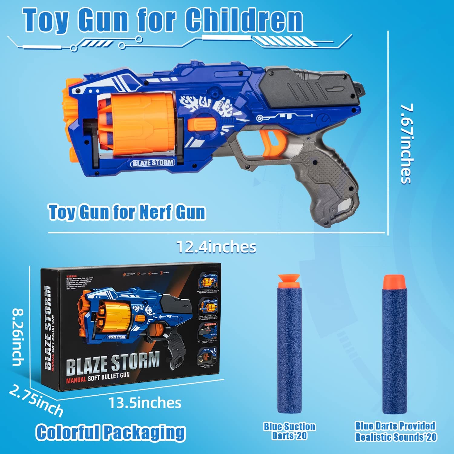 Zecong Toys Gun for Nerf Guns Bullet, Toy Foam Blaster Gun with Rotating Barrel, Blaster Gun Toy Pistol with 20 Pcs Soft Foam Darts, Gun Toy for 3 4 5 6 7 8 Year Old for Boys, Kids and Teens