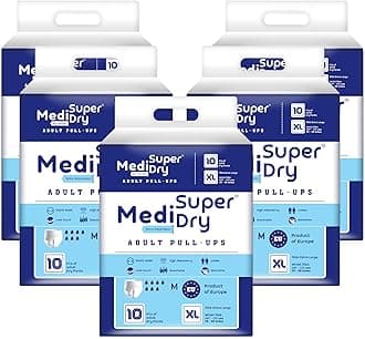 Medisuperdry Adult Diaper Pants | Extra Large (XL) |Waist 147-172 cm (58-68 inches) |High Absorbency -10 Hrs |Leakproof |Breathable |Odourless |Elastic Waist |For Men & Women | 50 Units, Pack of 5