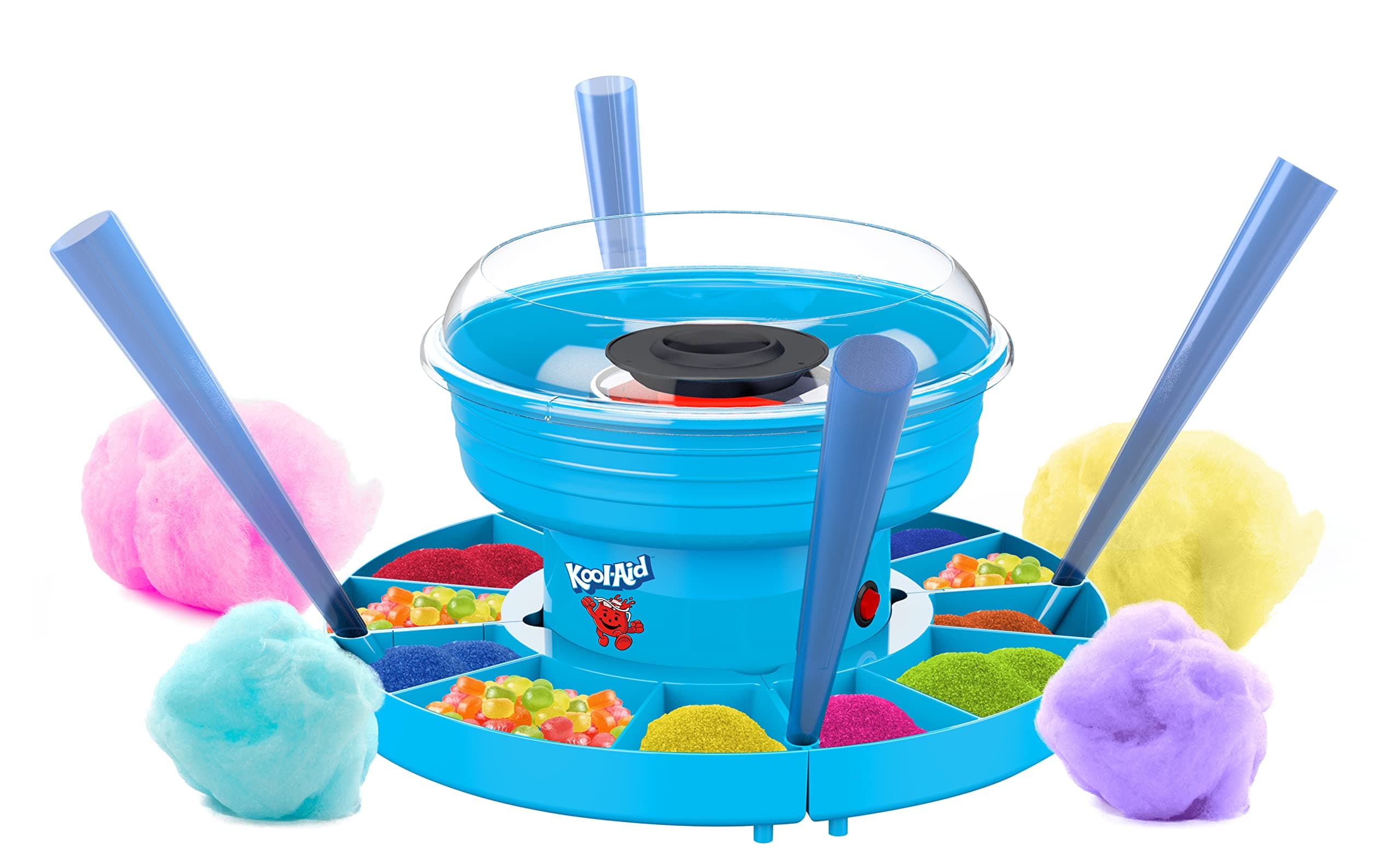 NostalgiaKool-Aid Cotton Maker with Lazy Susan Includes 2 Reusable Cones, Scoop, Extractor Head| Works with Any Hard Candy or Flossing Sugar, Blue