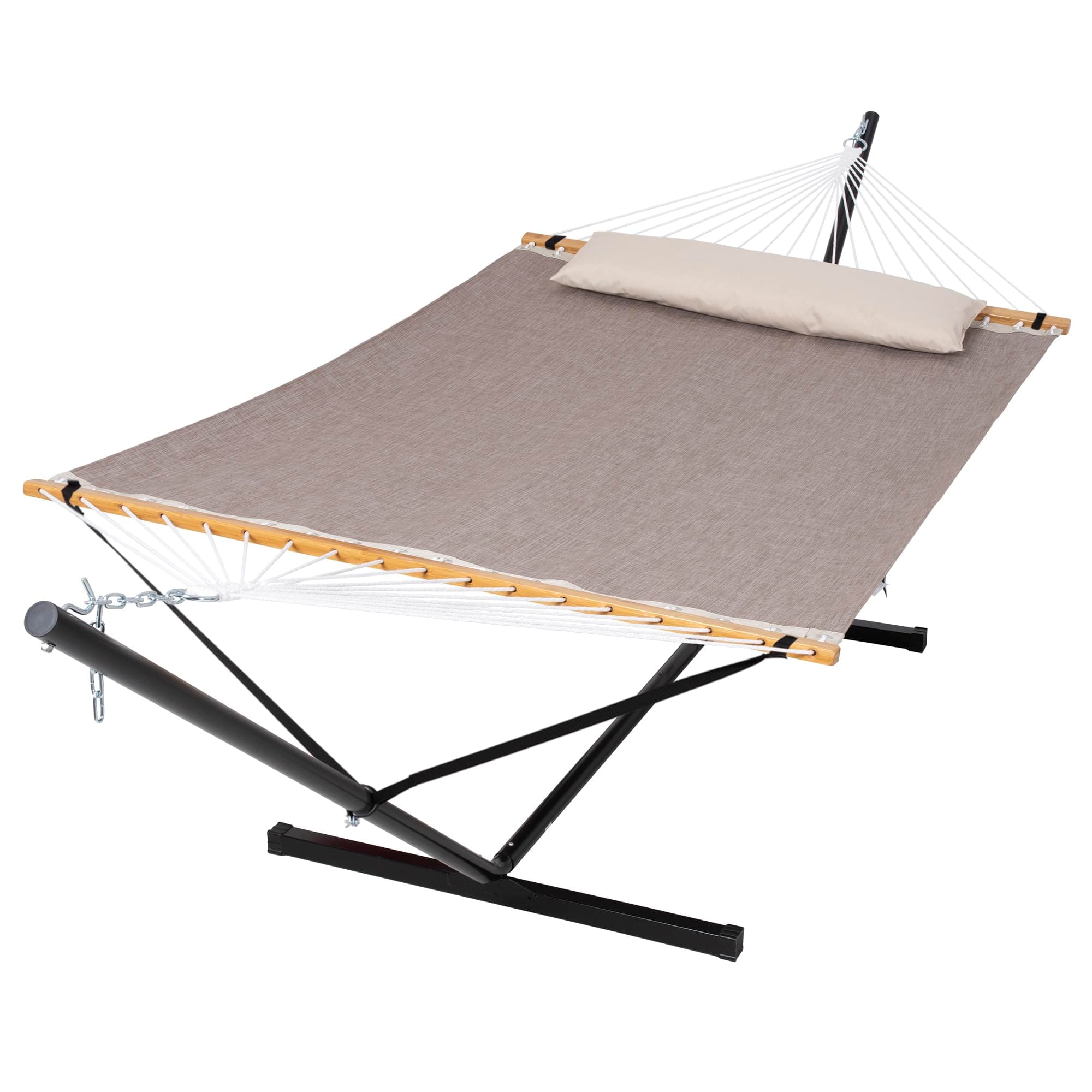 SUNCREAT Portable Hammock with Stand Included, Stand Alone Backyard Hammock for 2 Person, 450 lbs Capacity, Brown