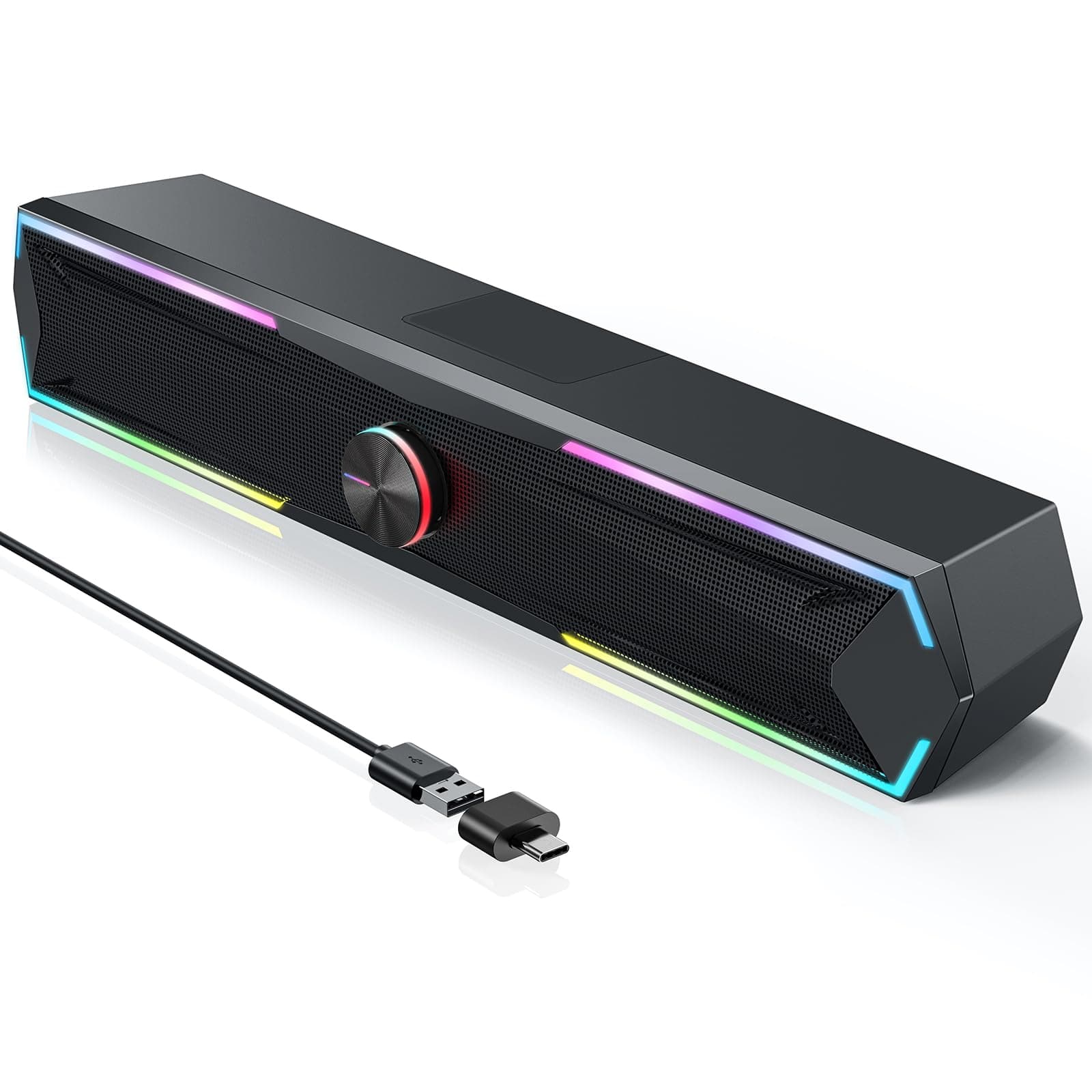 Computer Speakers for Pc Desktop with Clear Sound, Flowing LED PC Speaker for Computer Desktop Laptop Monitor, Bluetooth & USB Input