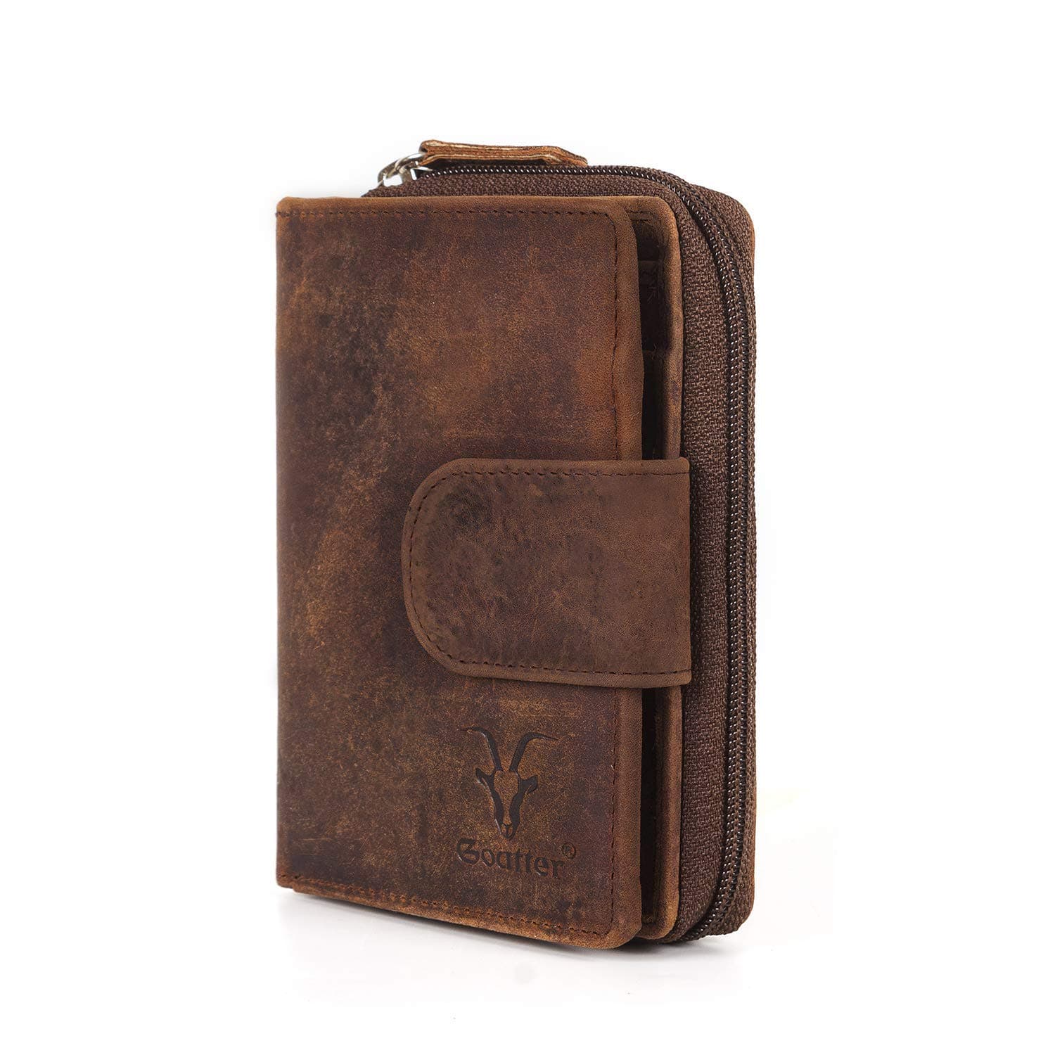 Men's Hunter Leather RFID Blocking Wallet, Big Size (Brown)