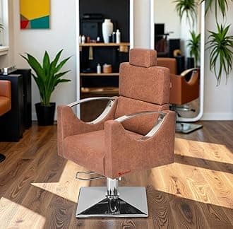 Leather Beauty Parlor Cutting Chair,Salon/Barber/Cutting/Makeup/Makeover Bride Bridegroom Chair, Cushioned Seat Back, with Hydraulic & Push Back System (Black) (Steel Handle Brown)