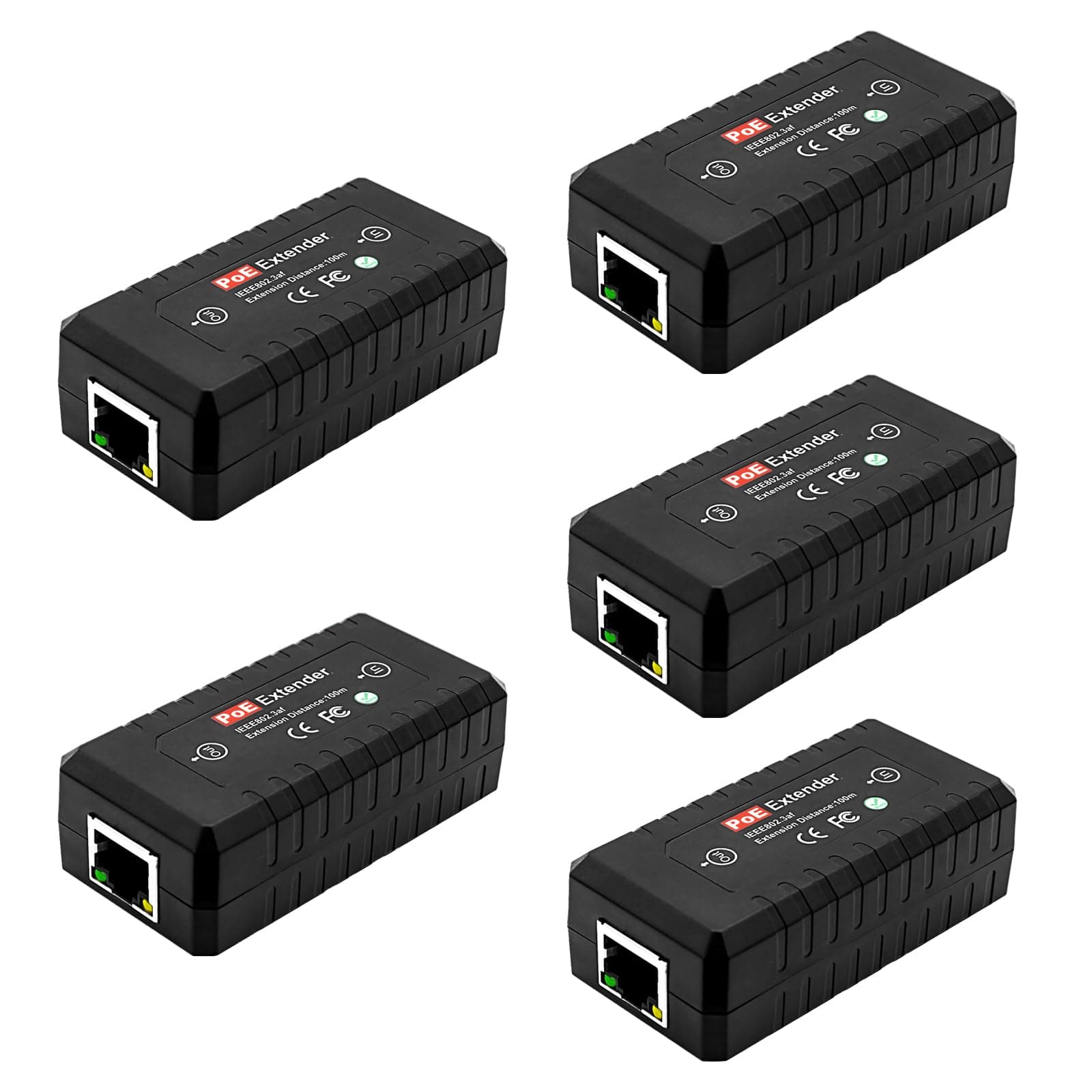 5-Pack PoE Extender Kit – 1-Channel Ethernet Passthrough Switch, for 10/100Mbps Networks, Complies with IEEE 802.3af, Supports Daisy Chaining up to 400 Meters (3 Units in Series)