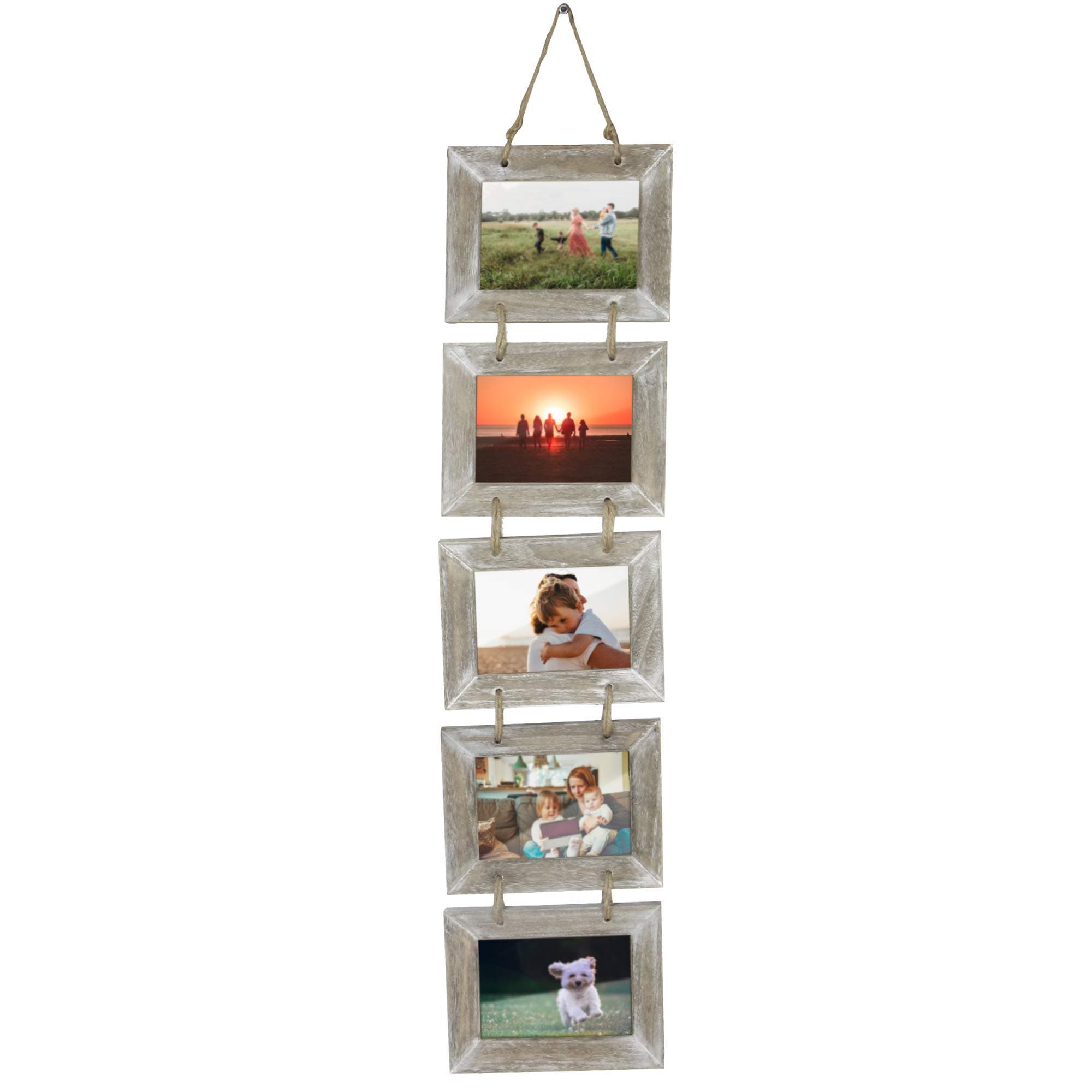 5 Hanging Wooden Photo Frames | Five Picture Frames | Rustic Hanging Decor | Photo Frame Collage | Multi Picture Frames for Wall | M&W