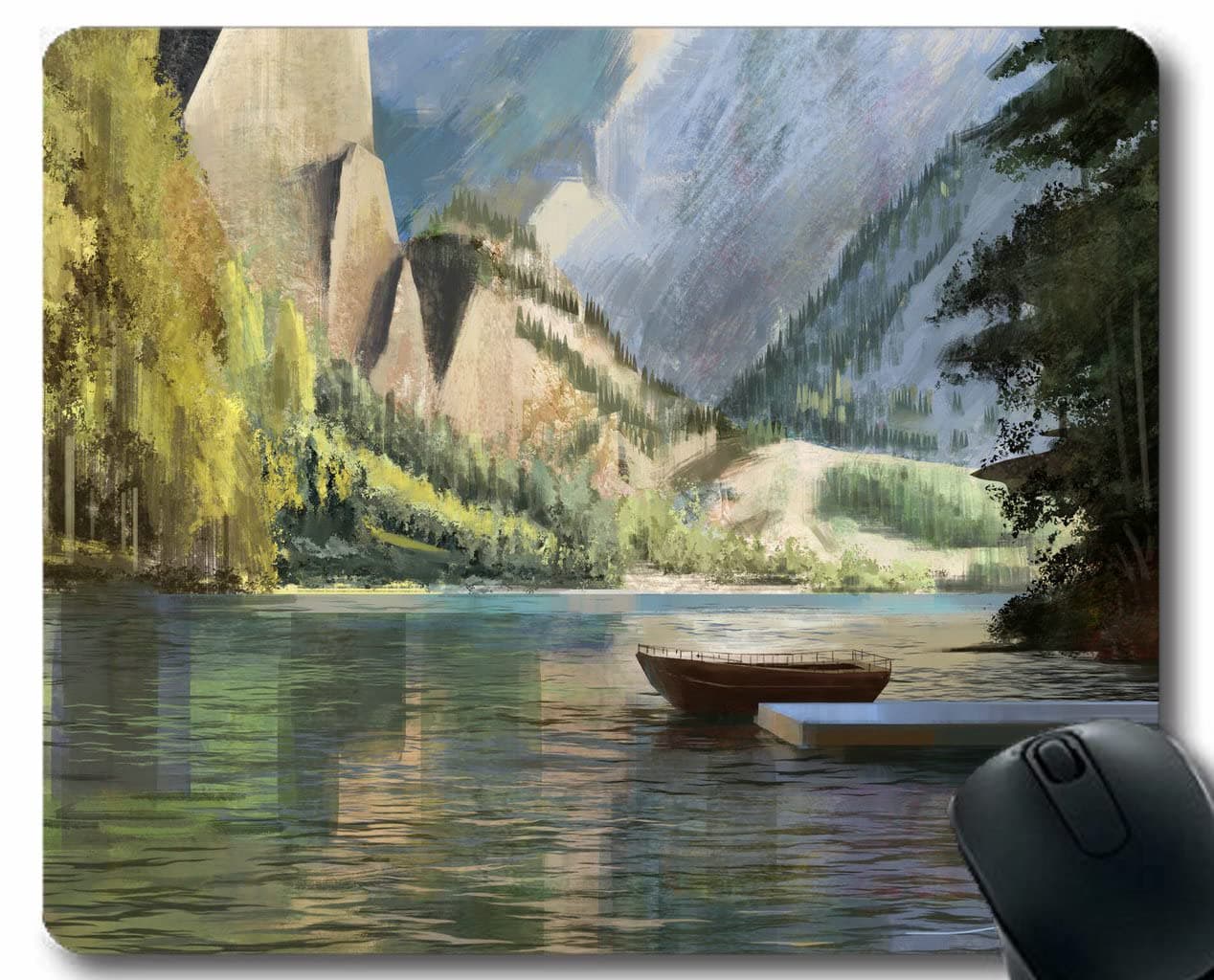 APSRA Gaming Mouse Pad,Boat Mountains Rocks Comfortable Mouse Mat for Gaming and Office 260x210x3 MM-16065