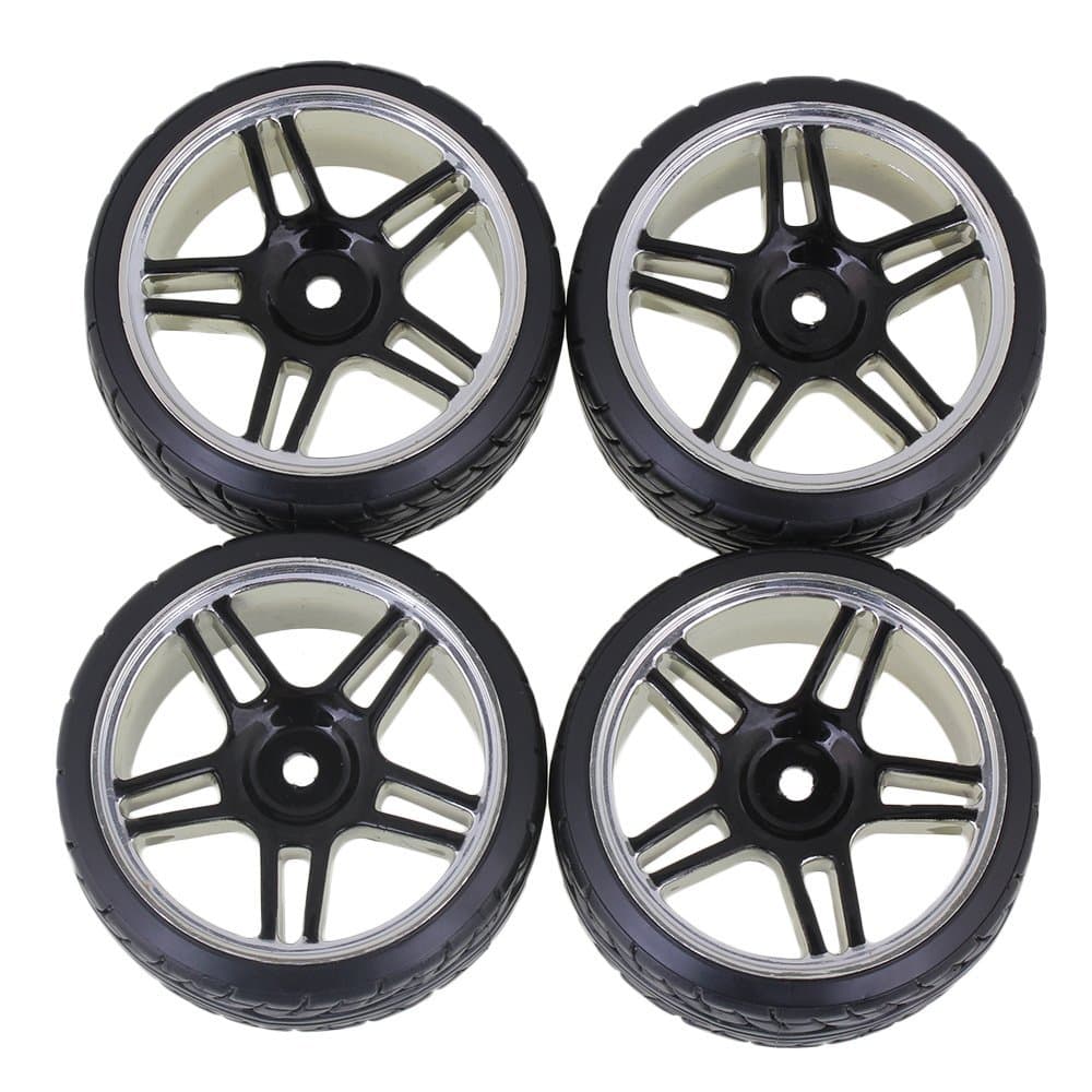 Yiguo Plastic Diagonal Pattern Tires and Pentagram with Hole Plating Wheel Rims for RC 1:10 Drift Car set of 4