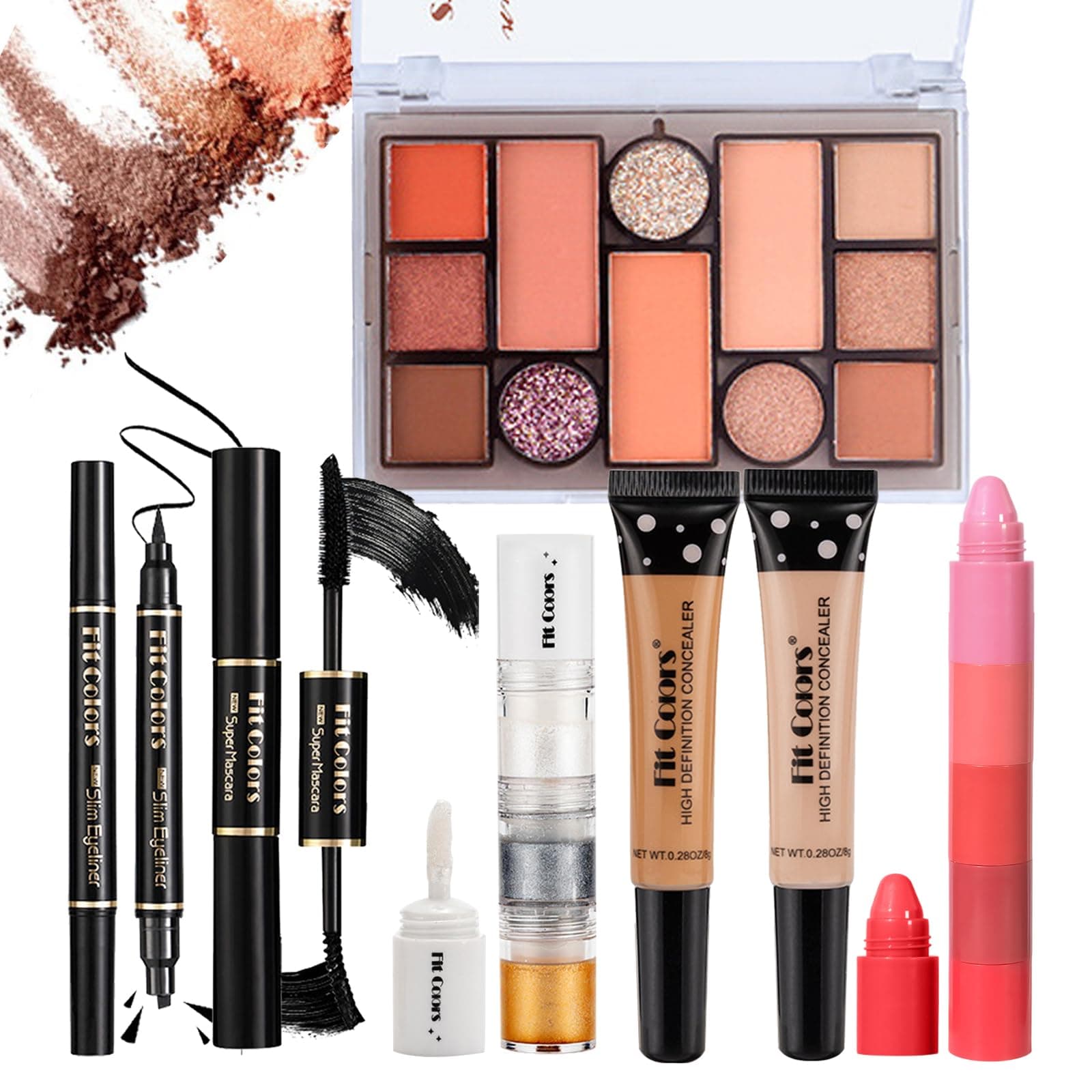 Joyeee Makeup Gift Set, Multipurpose Kit Come with Makeup Palette Lipstick Concealer Eyeliner Mascara Glitter Gel, for Face Eyes Lip, Starter Bundle for Women and Girls, Portable Beauty Travel Package