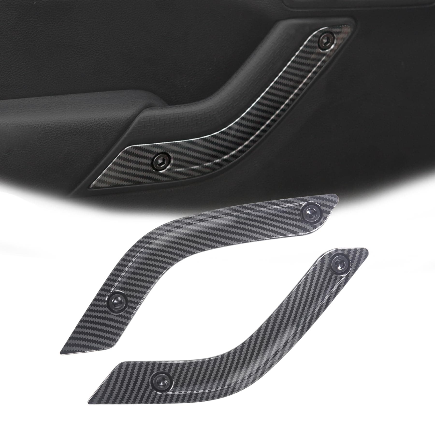 Interior Door Grab Handle Inserts Cover Trim for 2011-2018 Jeep Wrangler JK JKU Sports Sahara Rubicon & Unlimited, Replace OE 1RC72JAHAD 1RC72JAHAE, Left & Right, Carbon Fiber