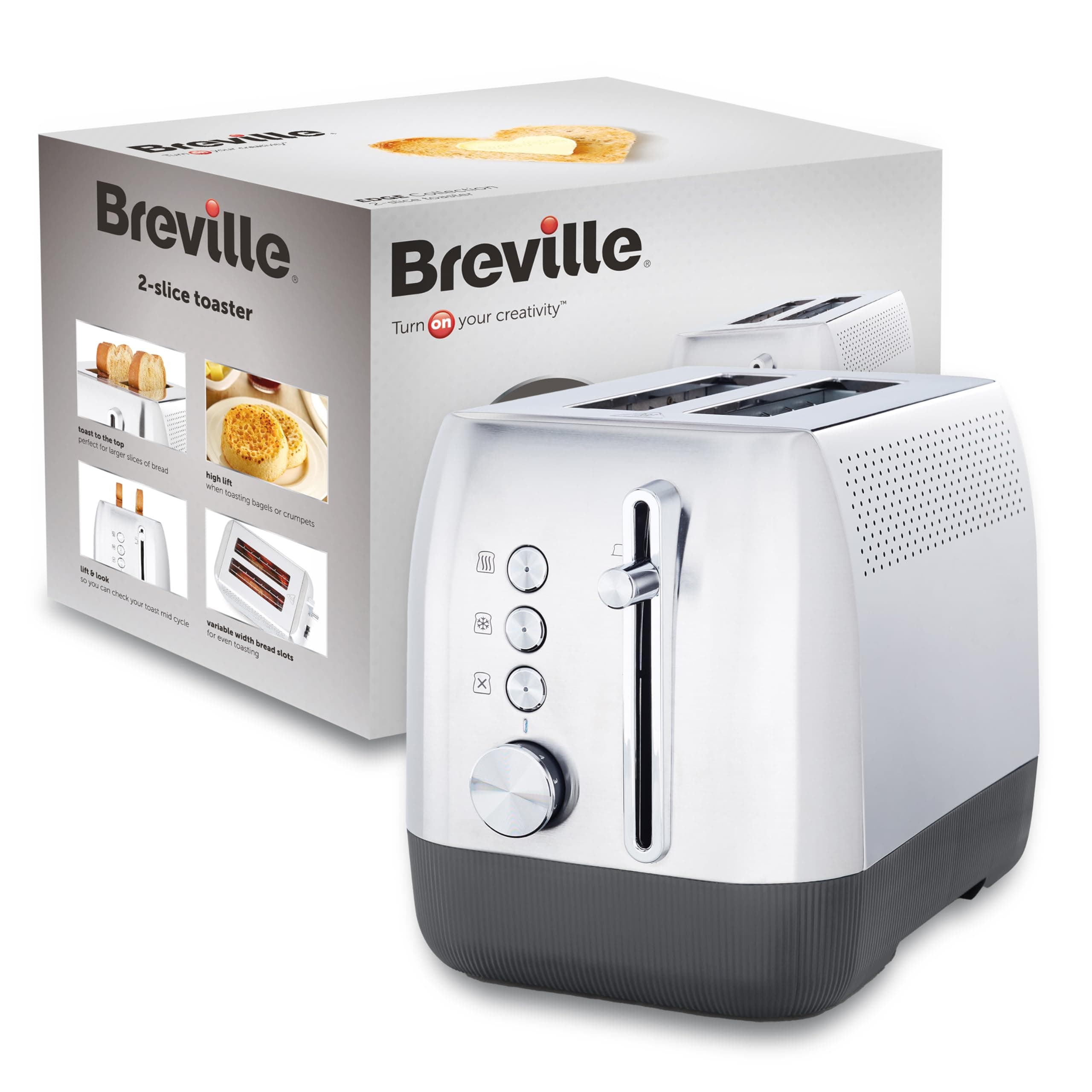 Breville Edge Deep Chassis 2 Slice Toaster | Toasts All the Way to the Top | Brushed Stainless Steel | [VTT981]