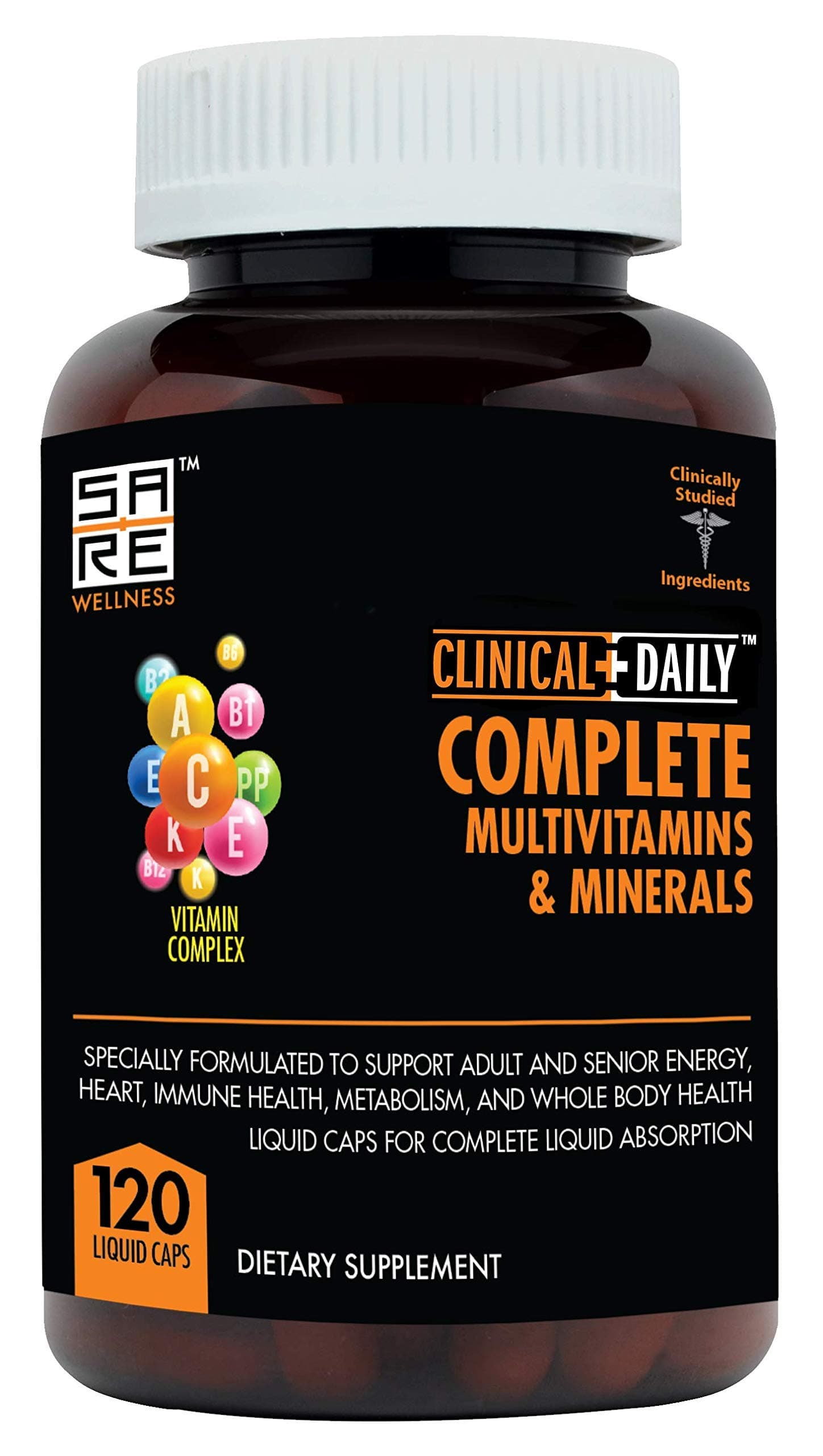 Complete Whole Food Multivitamin Supplement for Women & Men - Complete Liquid Vitamin Absorption! 42 Superfood Fruits Vegetables - Young Adult to Senior - 120 Liquid Capsules