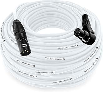 Balanced XLR Cable Male to Right Angle Female - 100 Feet White - Pro 3-Pin Microphone Connector for Powered Speakers, Audio Interface or Mixer for Live Performance & Recording