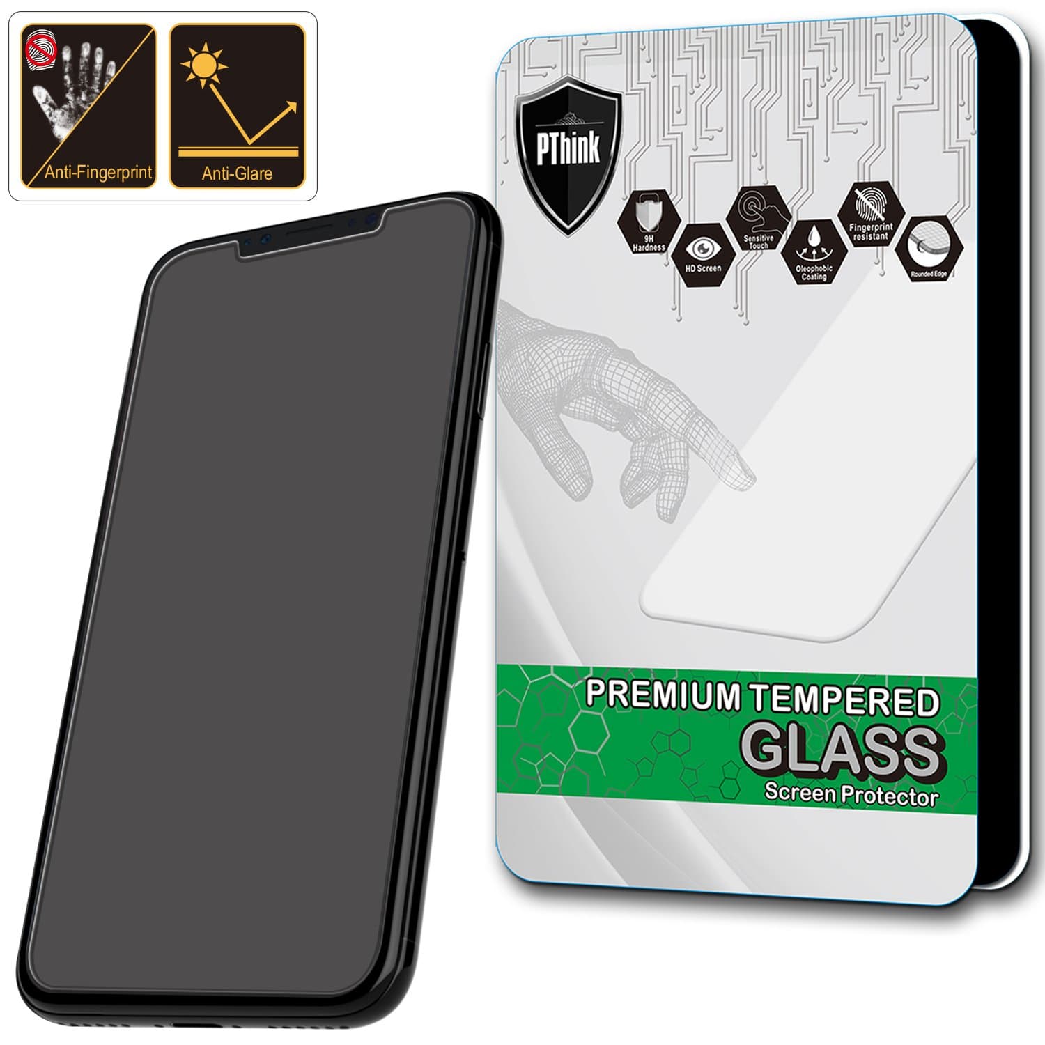 PThink Matte Anti-Glare Tempered Glass Screen Protector for iPhone X/XS 5.8with Anti-Fingerprint/Bubble Free/Easy Install