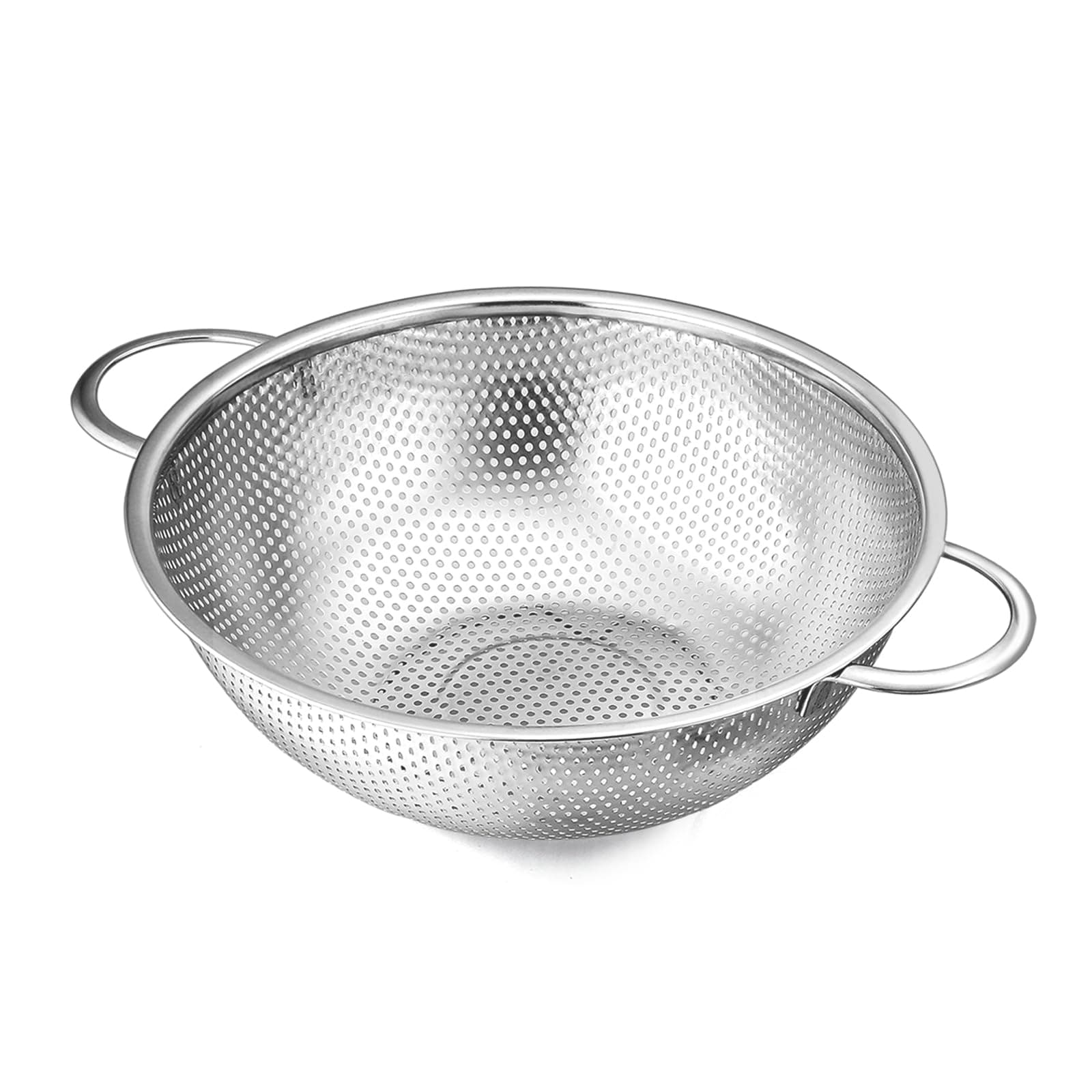 E-far Stainless Steel Colander, 3-Quart Micro-Perforated Metal Colander Strainer with Handle for Kitchen/Draining Pasta/Rinsing Vegetables Fruits, Heavy Duty & Dishwasher Safe - 8.8 Inches